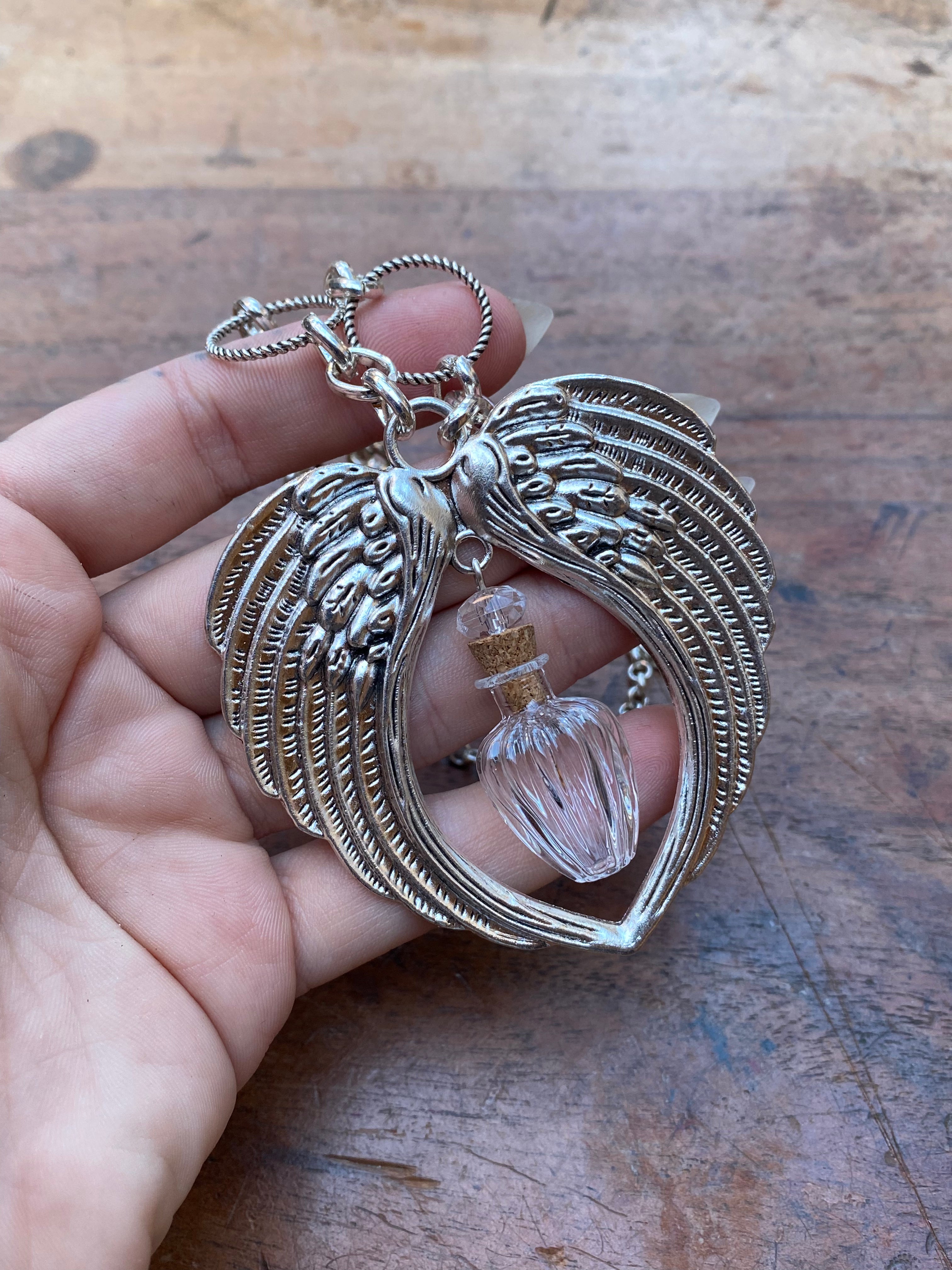 Openable Vial on Angel Wings Pendant Necklace