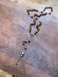Wooden Bead Rosary with Bird Skull