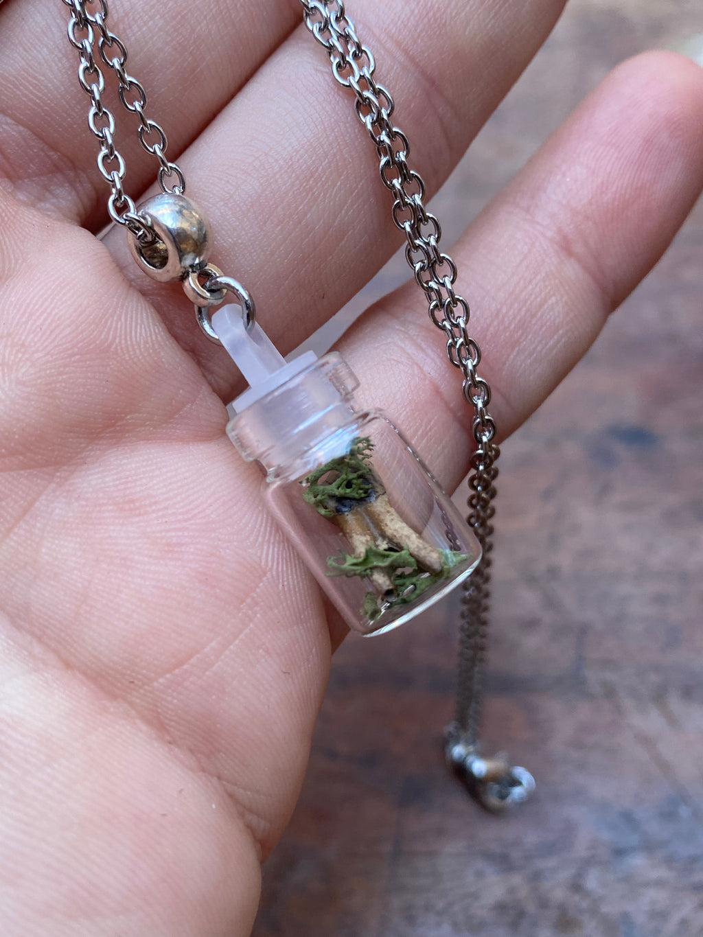 Tiny Deer Tooth and Moss in Glass Vial Necklace
