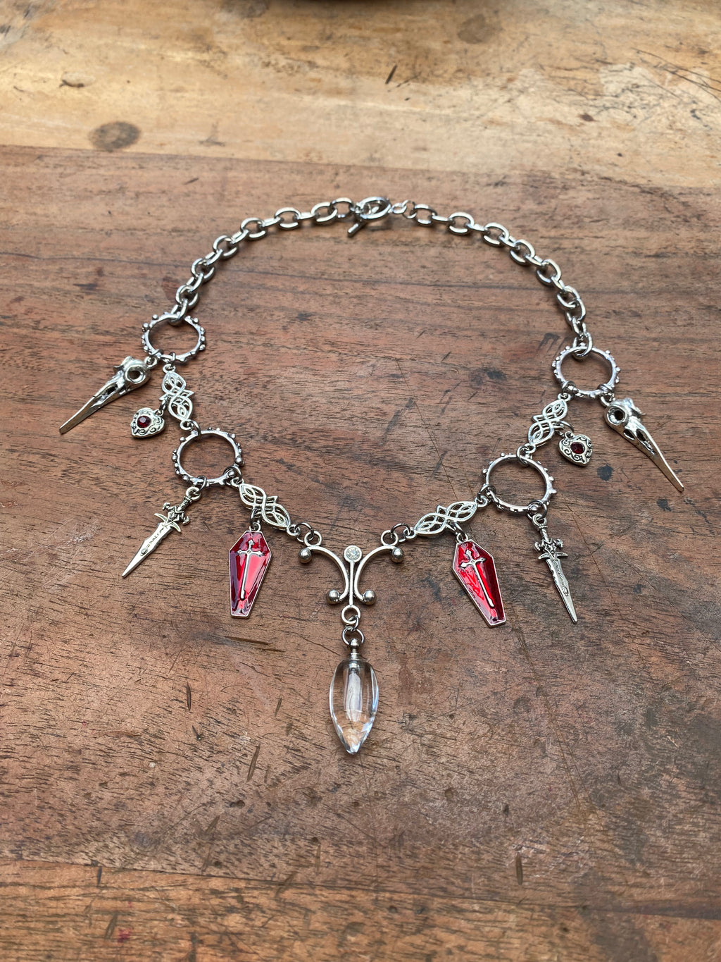 Coffins, Birds Skulls and Openable Glass Vial Necklace