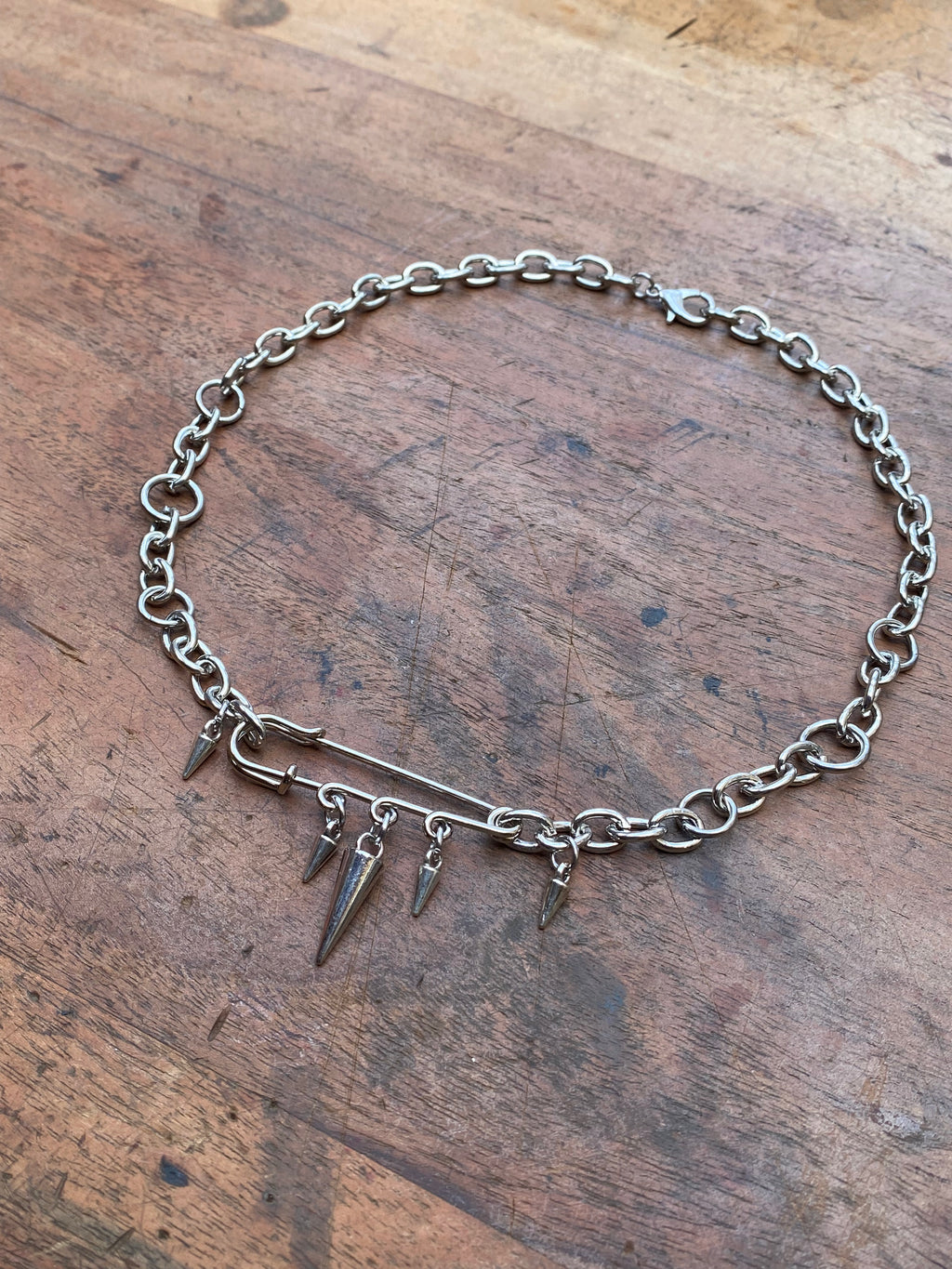Safety Pin and Spikes Chain Necklace
