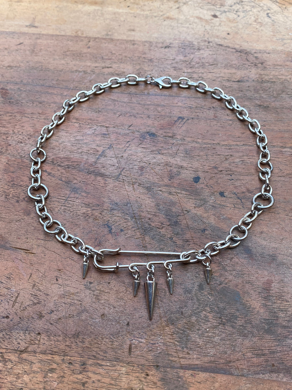 Safety Pin and Spikes Chain Necklace