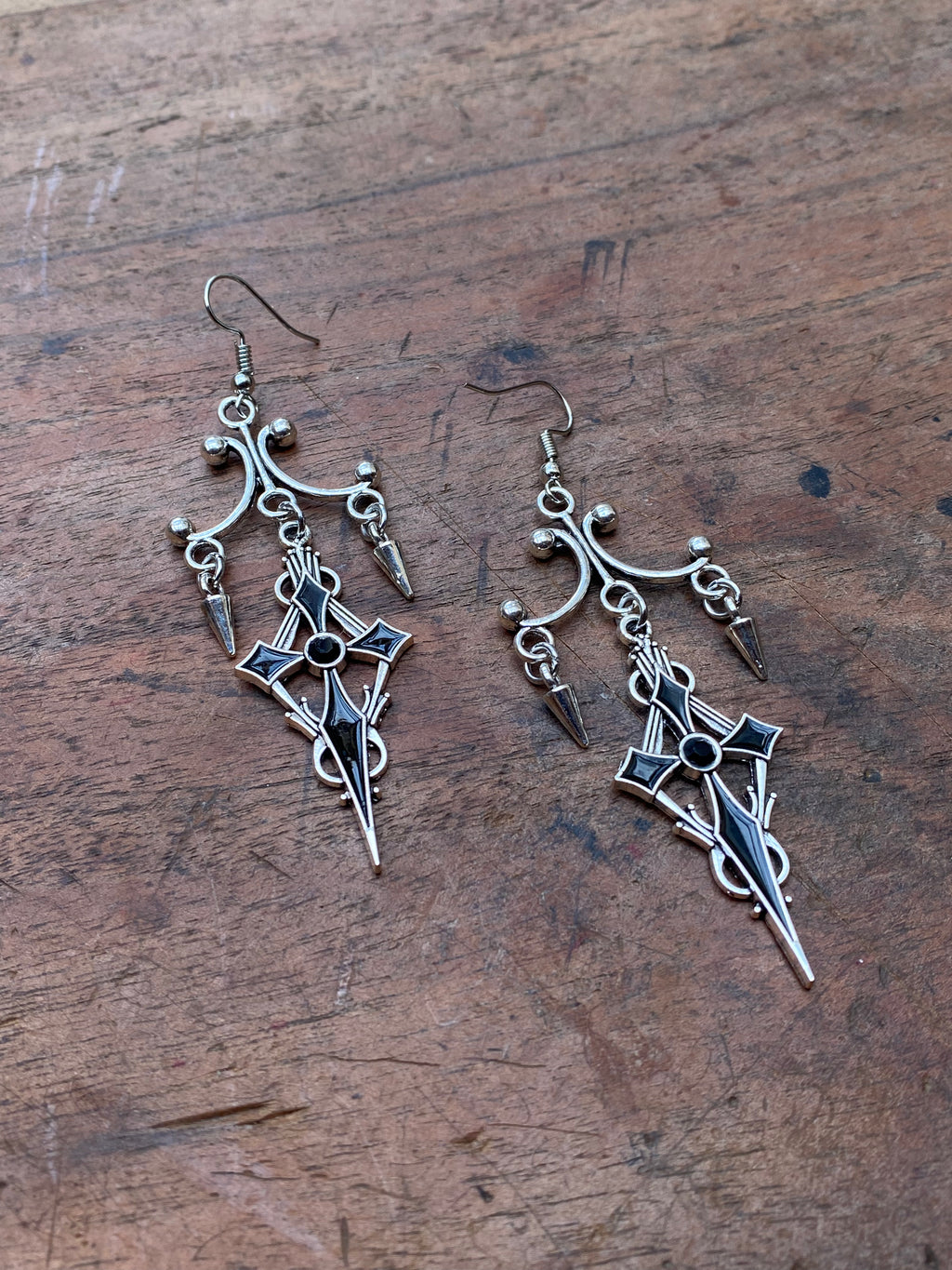 Black and Silver Crosses Earrings