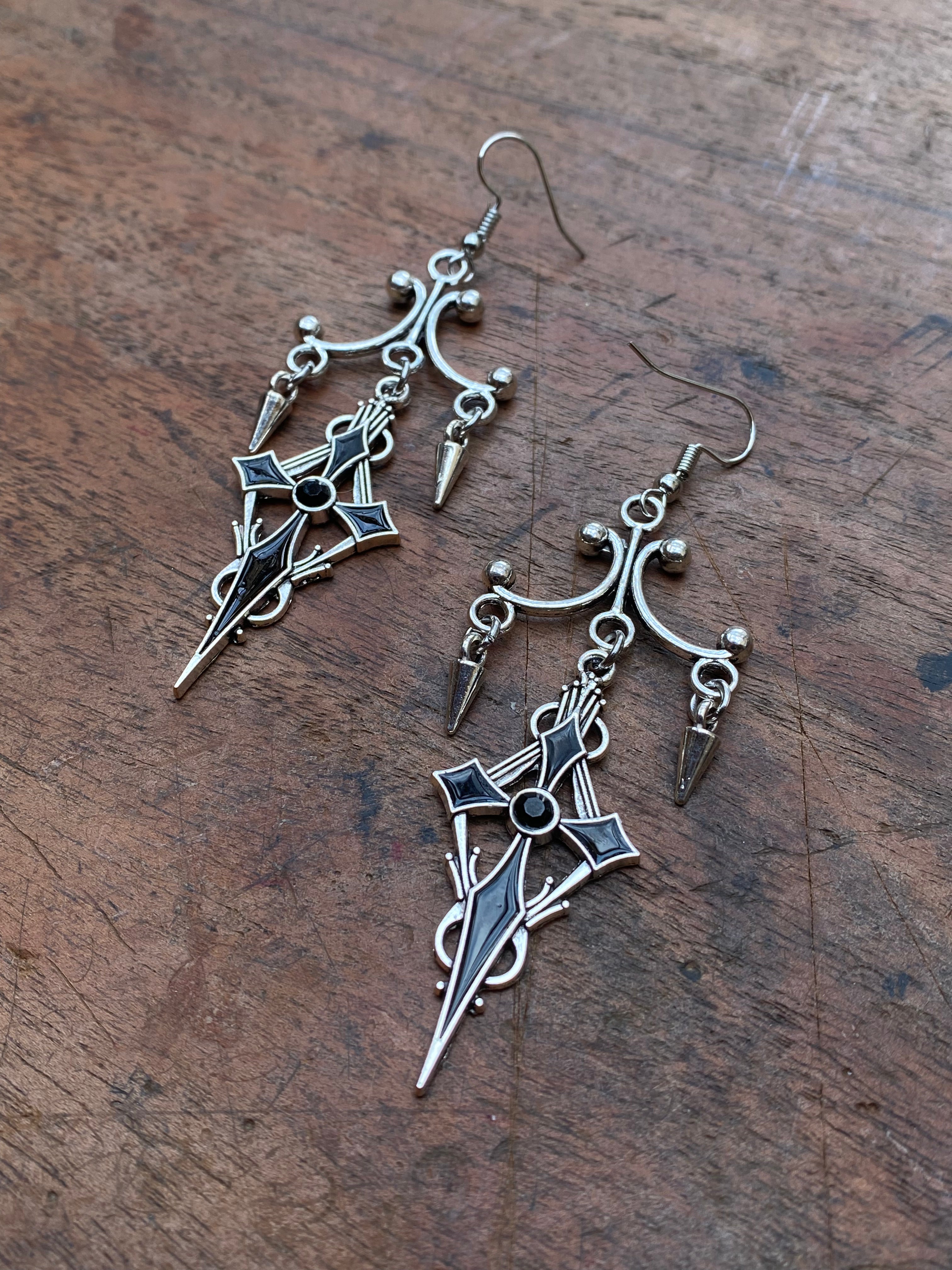 Black and Silver Crosses Earrings