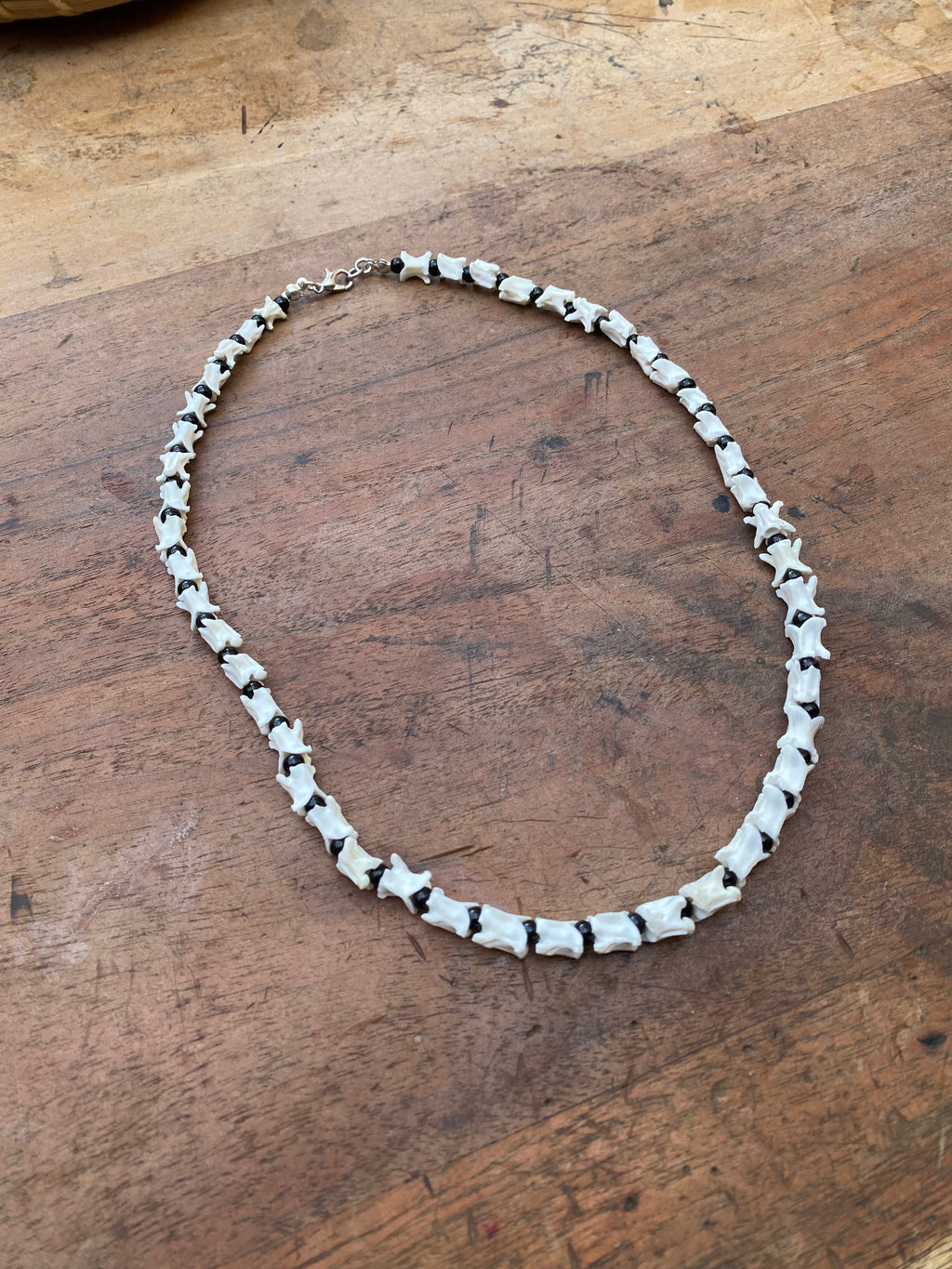 Snake Vertebrae and Black Beads Necklace