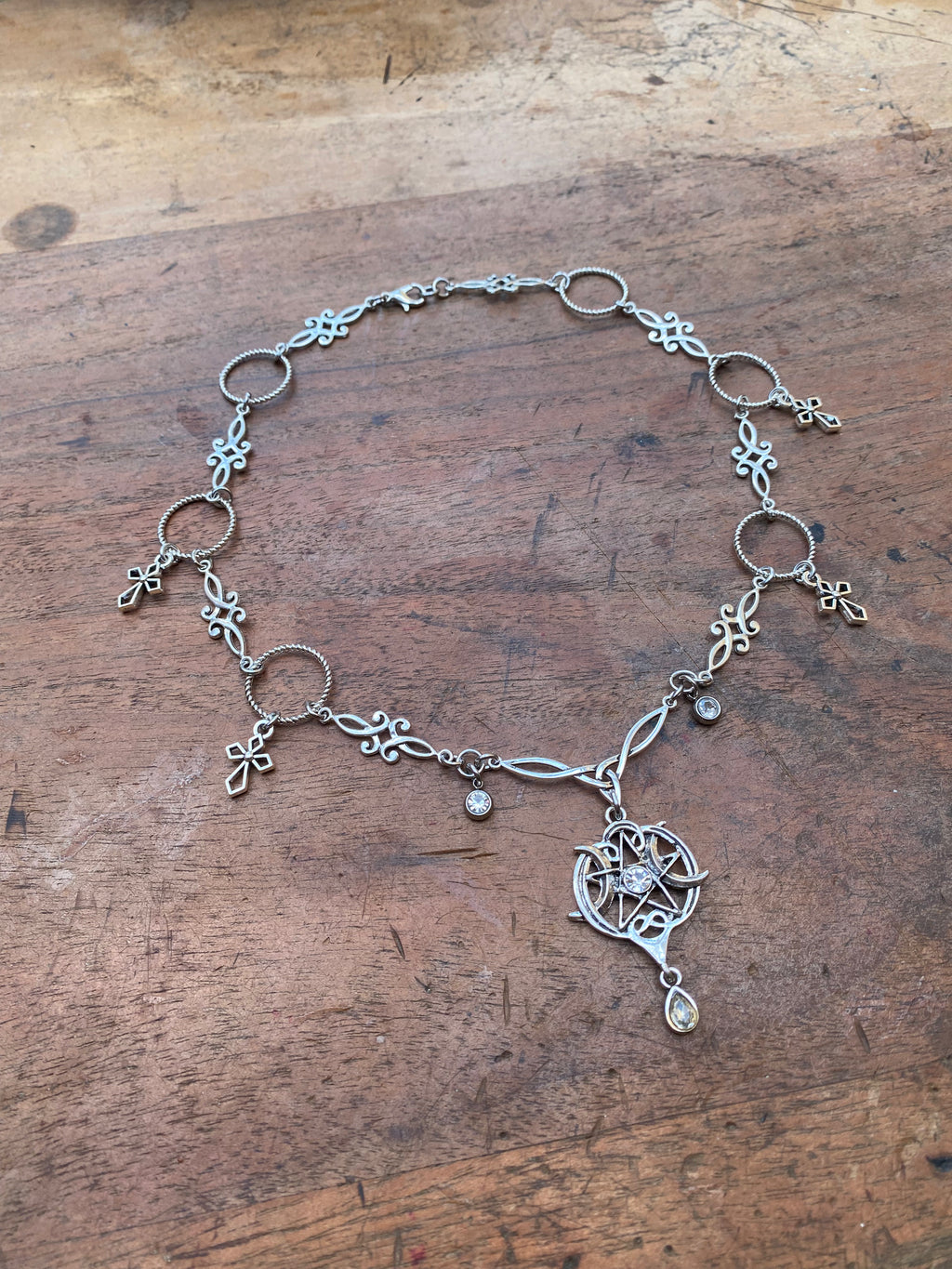 Pentagram with Moons and Crosses Necklace