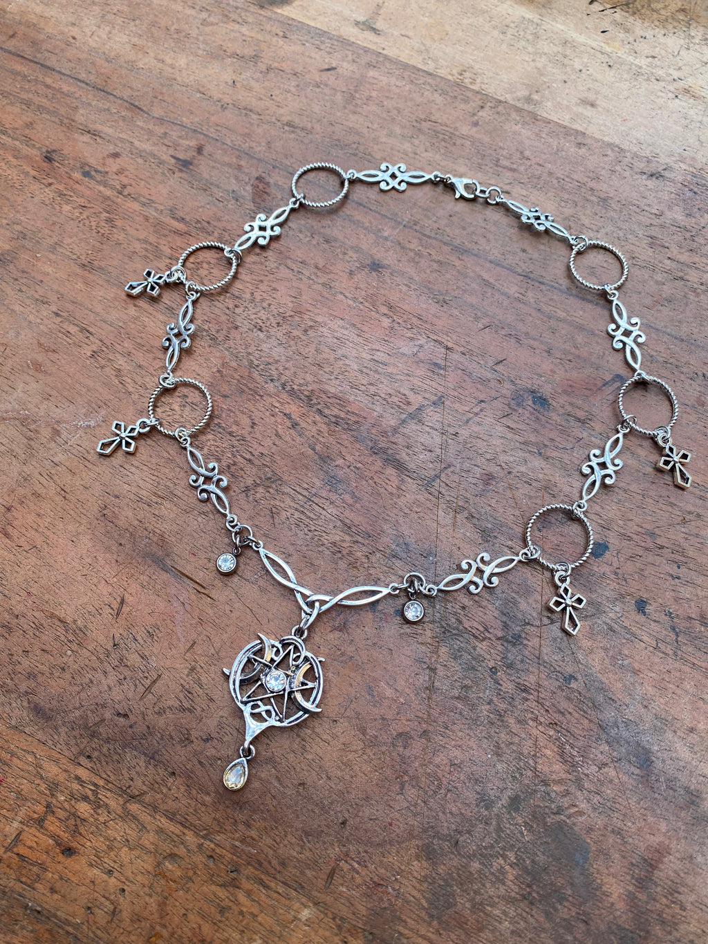Pentagram with Moons and Crosses Necklace