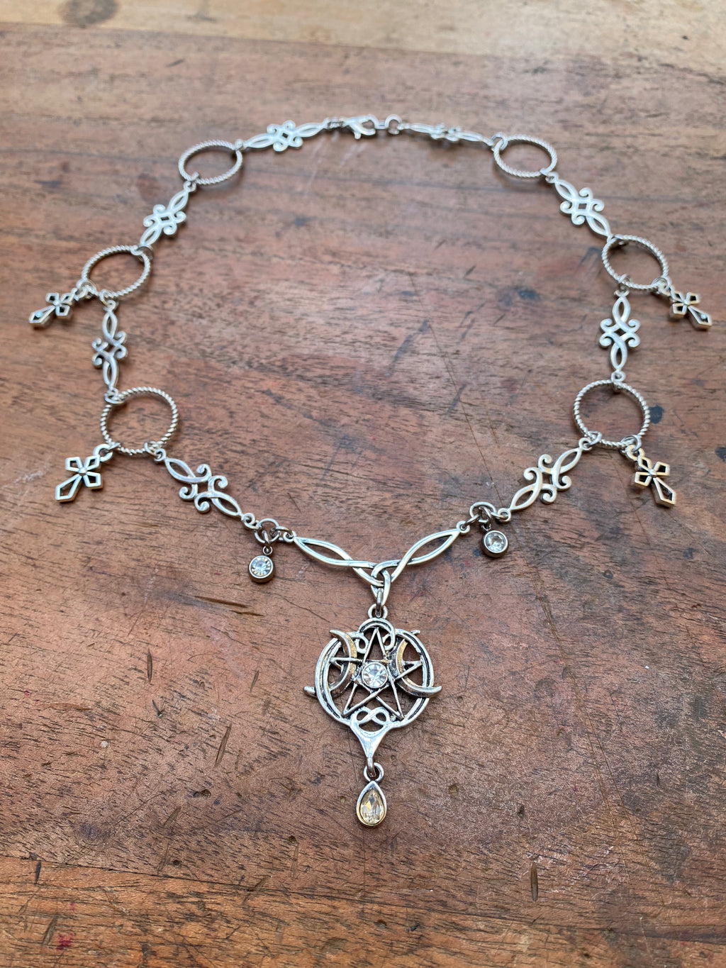 Pentagram with Moons and Crosses Necklace