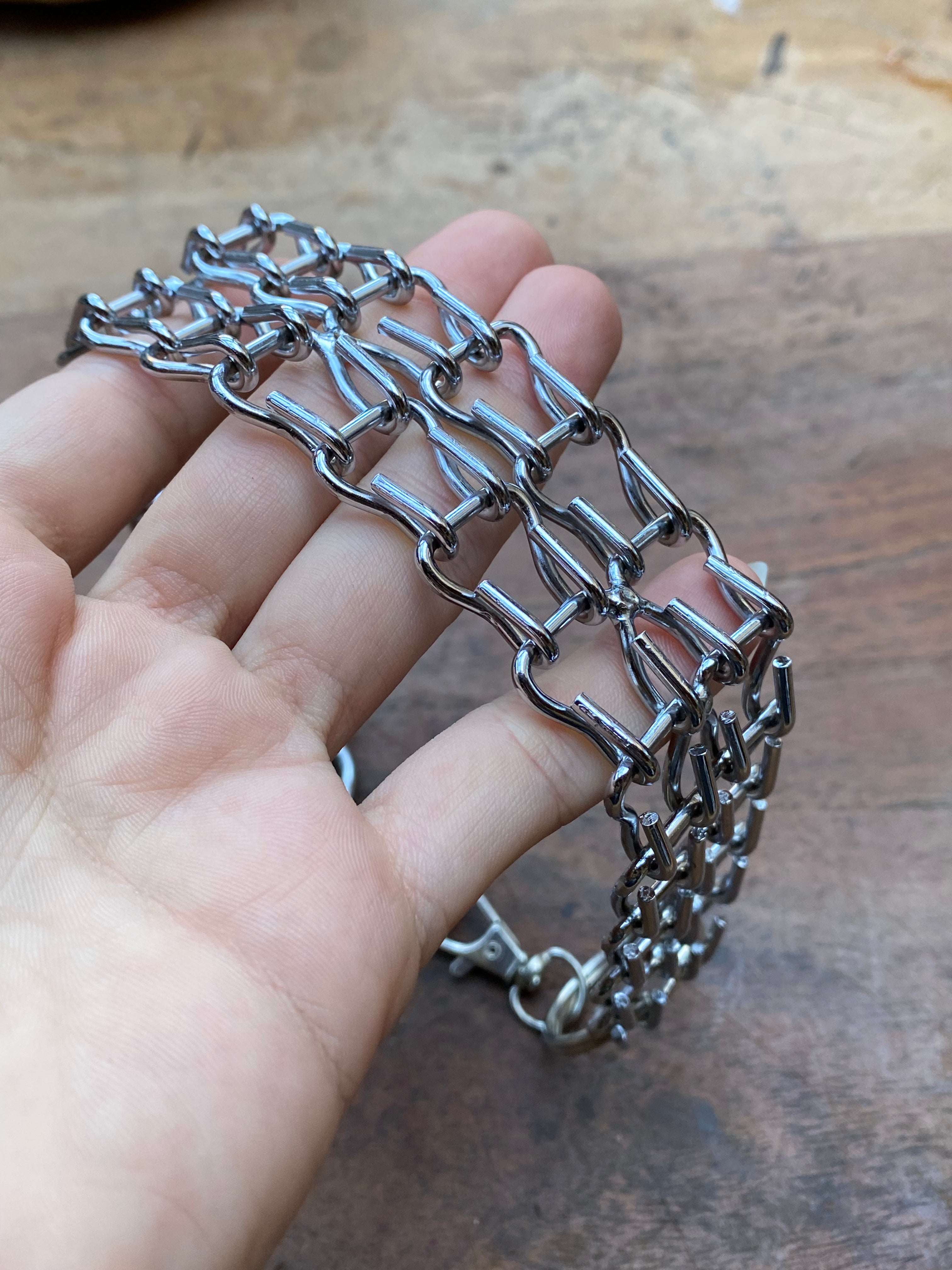 Double Square Link Choker with Spikes