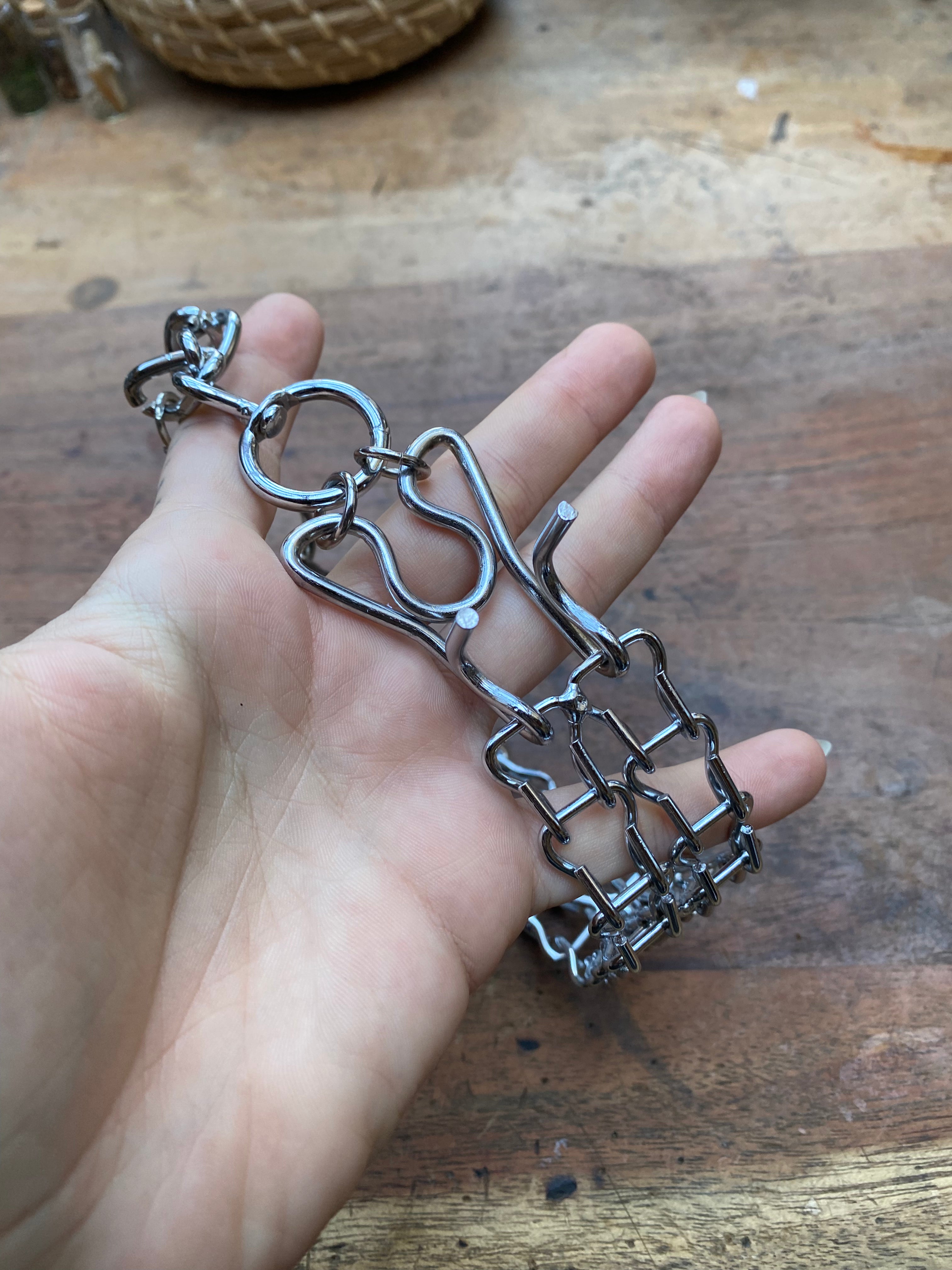Double Square Link Choker with Spikes