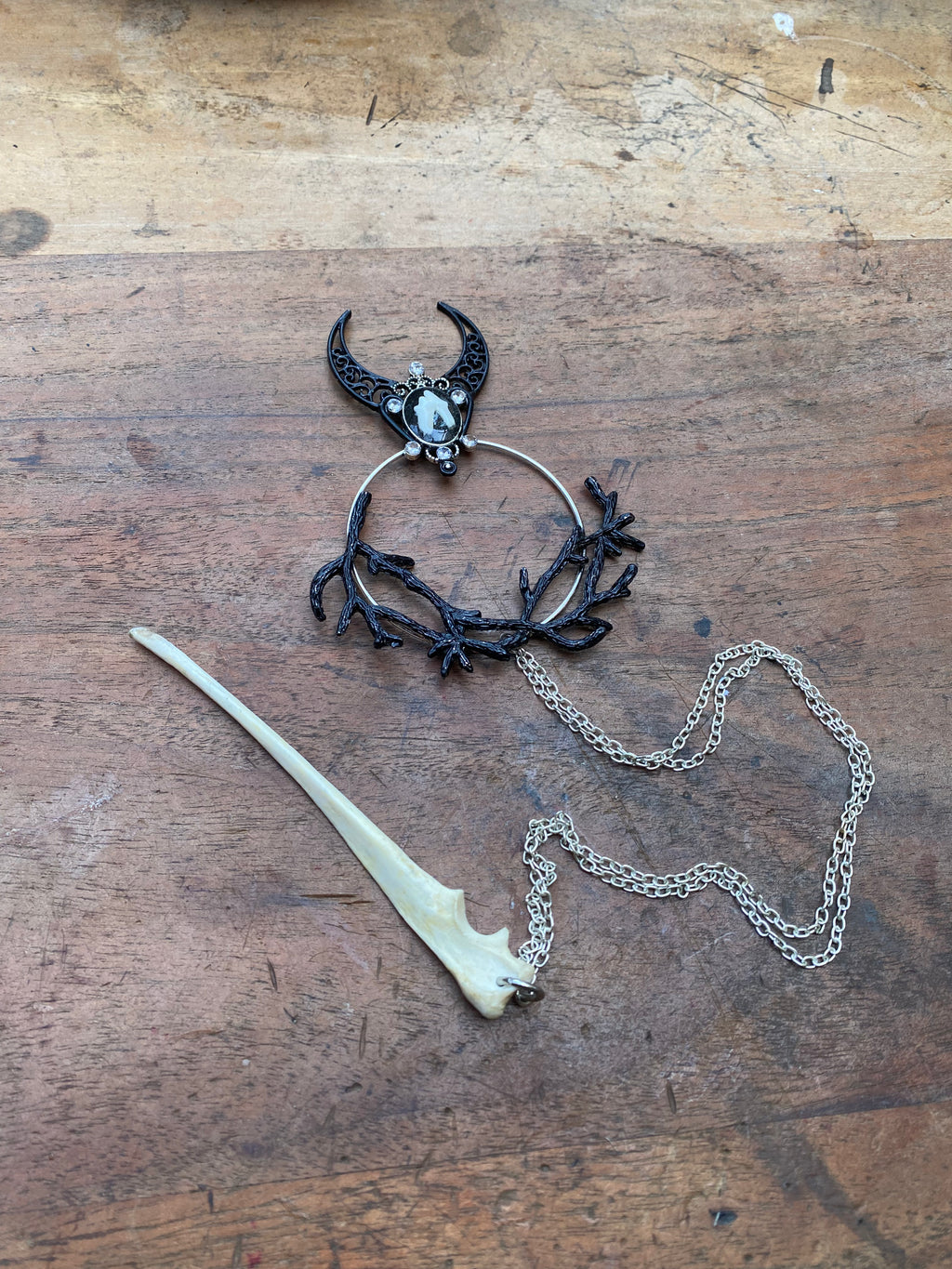 Deer Tooth and Bone Hair Pin