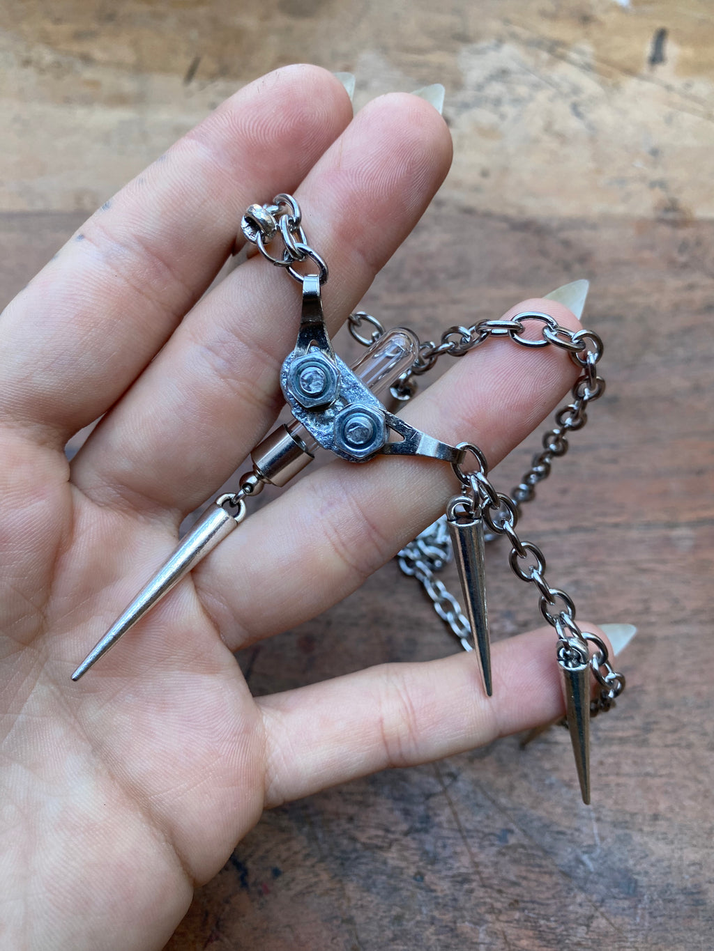 Openable Vial and Spikes Necklace