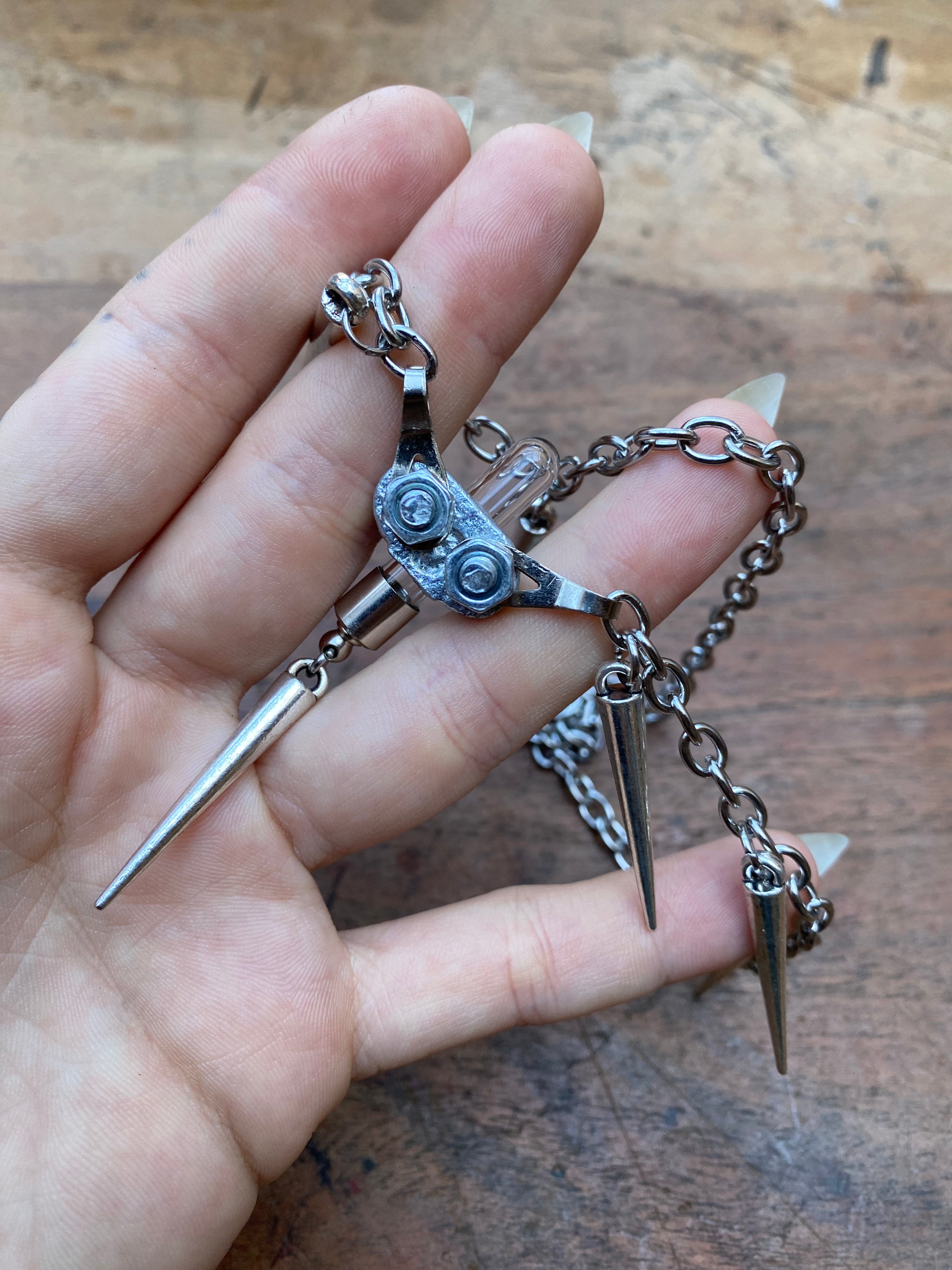 Openable Vial and Spikes Necklace