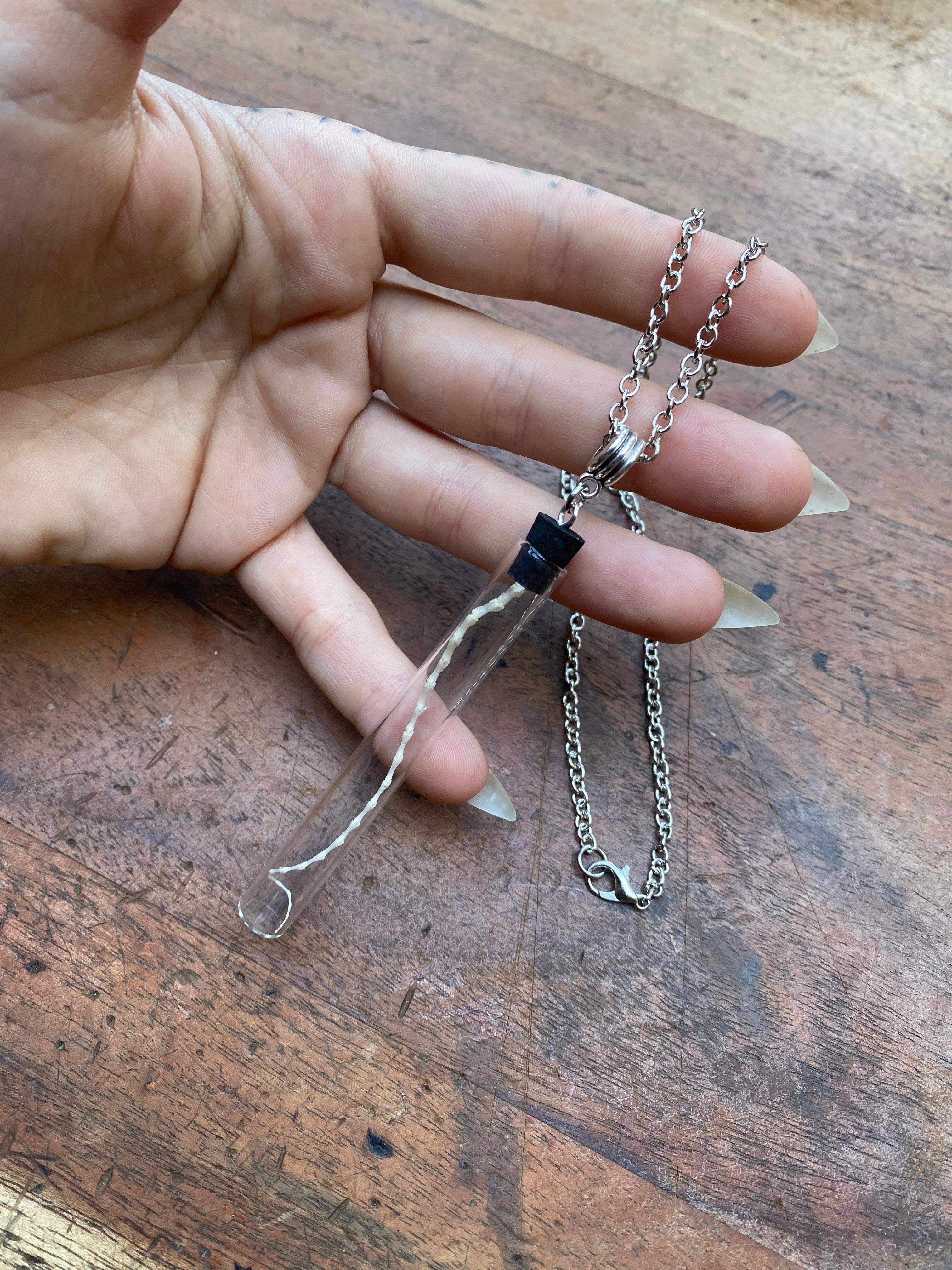 Mouse Tail in a Glass Vial Necklace