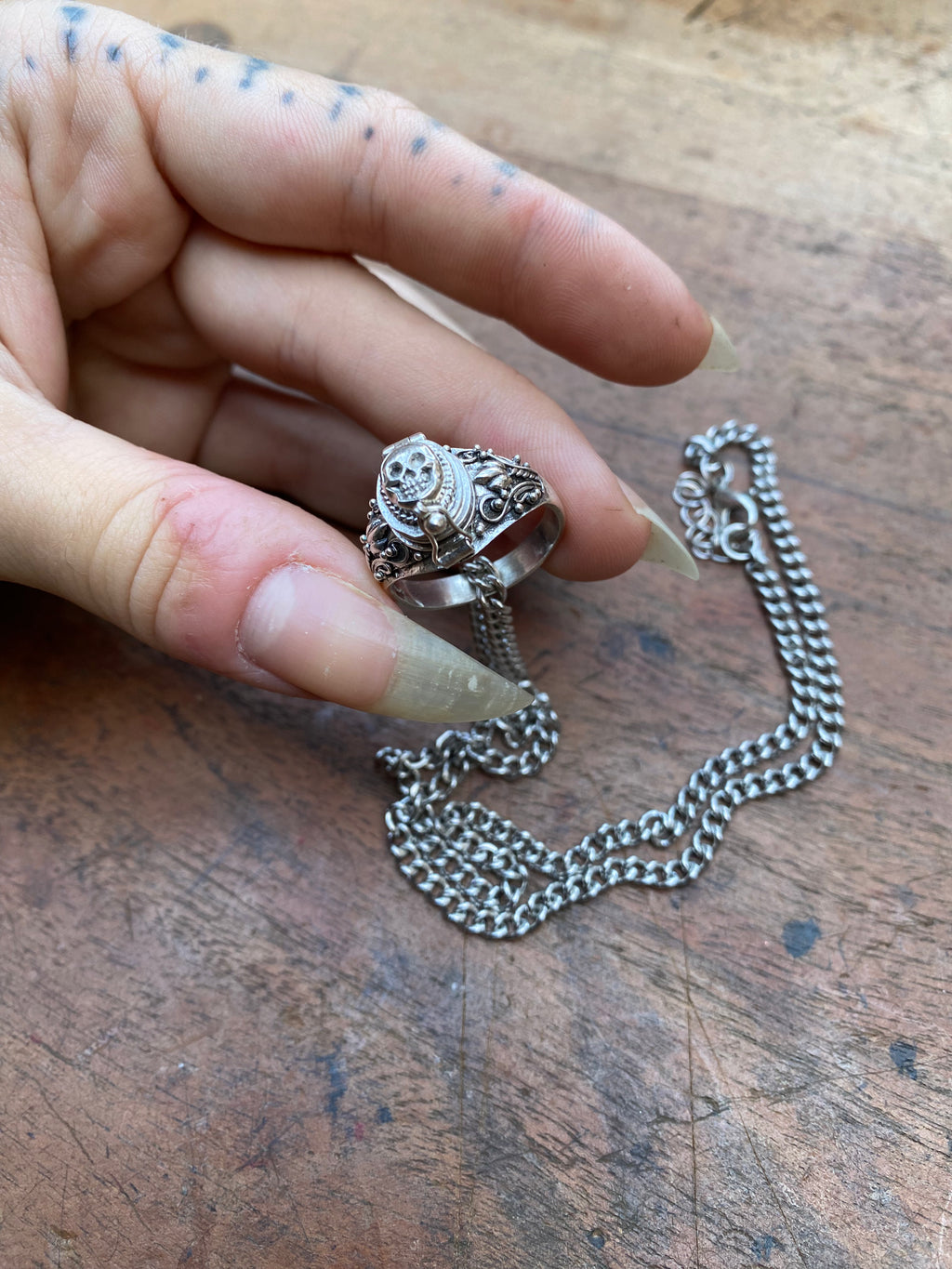 Sterling Silver Ring with Secret Compartment on a Chain