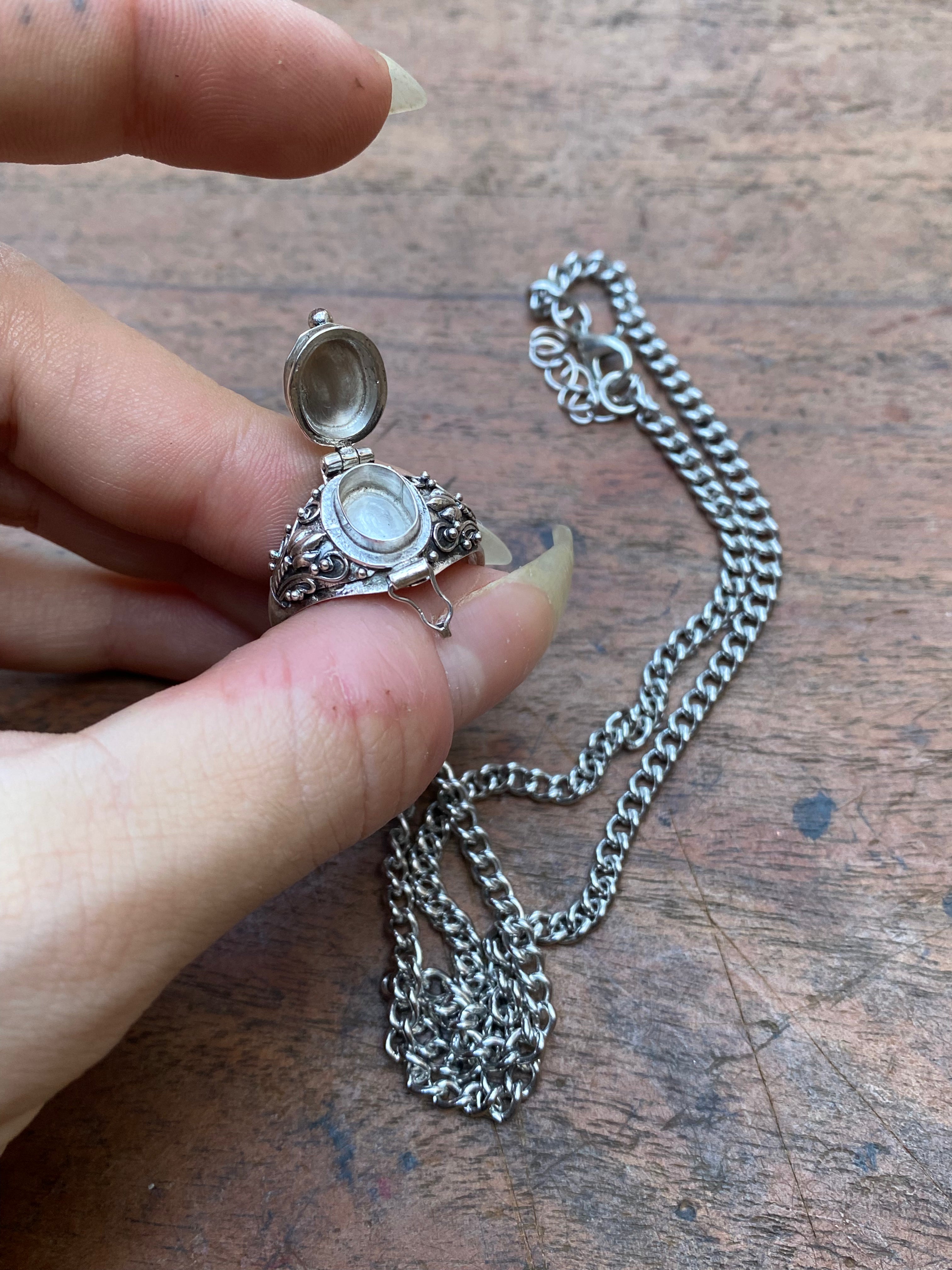Sterling Silver Ring with Secret Compartment on a Chain