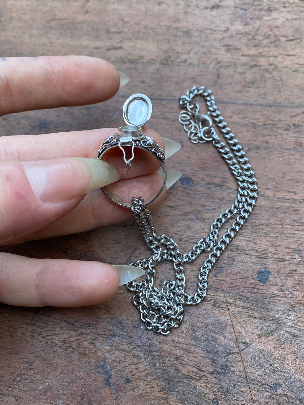 Sterling Silver Ring with Secret Compartment on a Chain