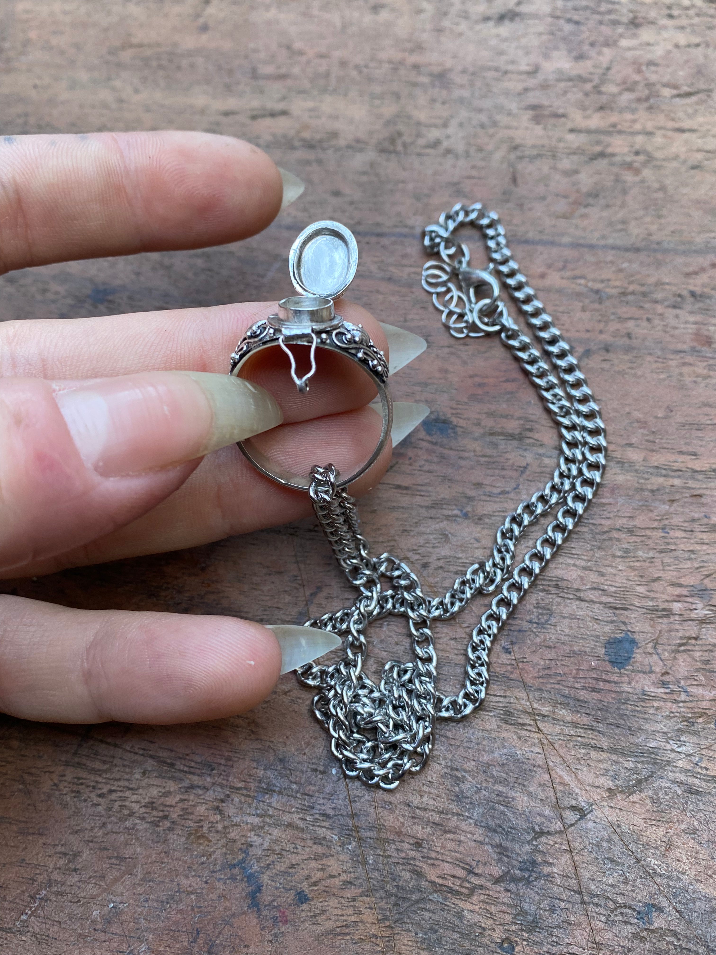 Sterling Silver Ring with Secret Compartment on a Chain