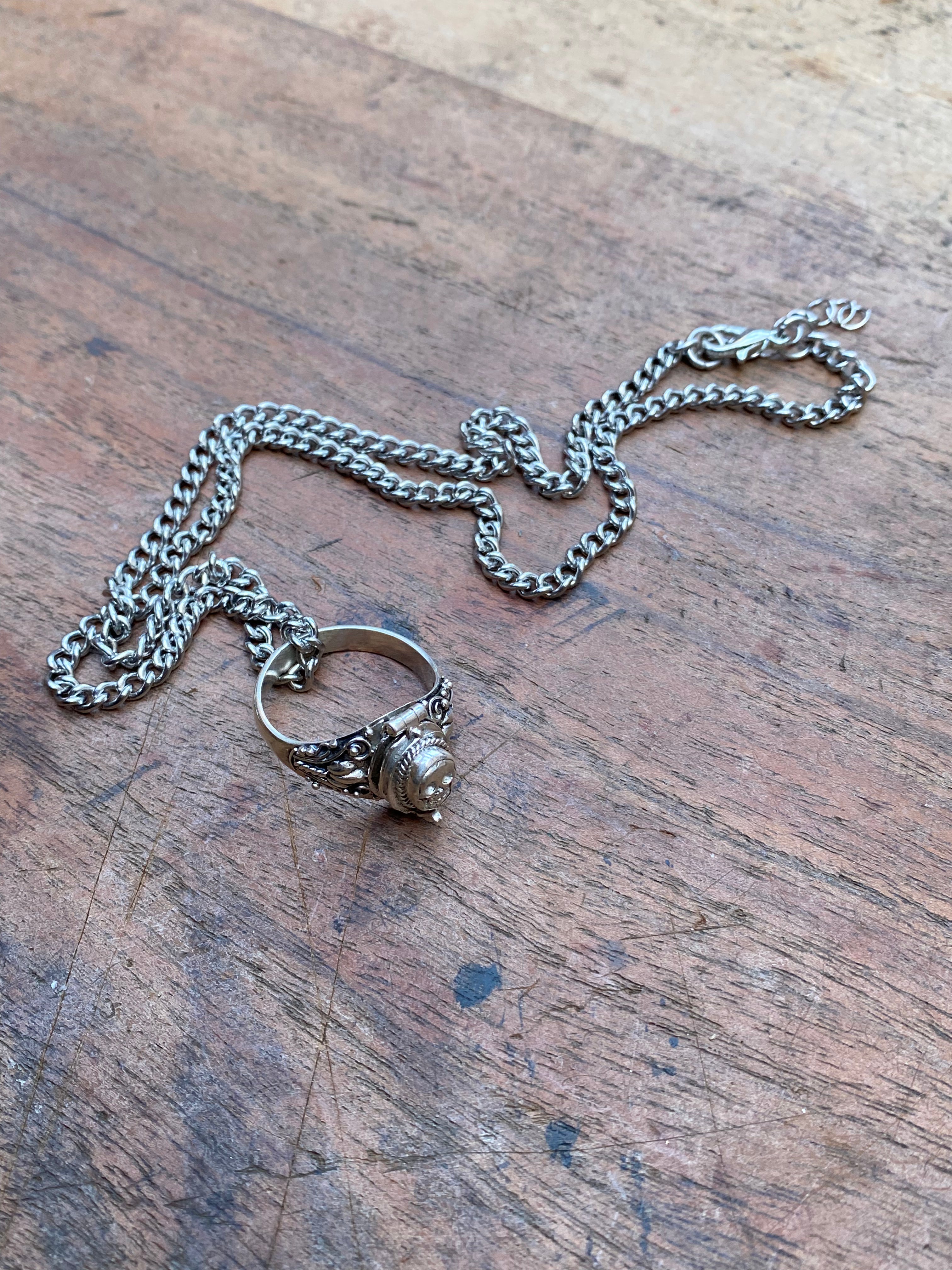 Sterling Silver Ring with Secret Compartment on a Chain