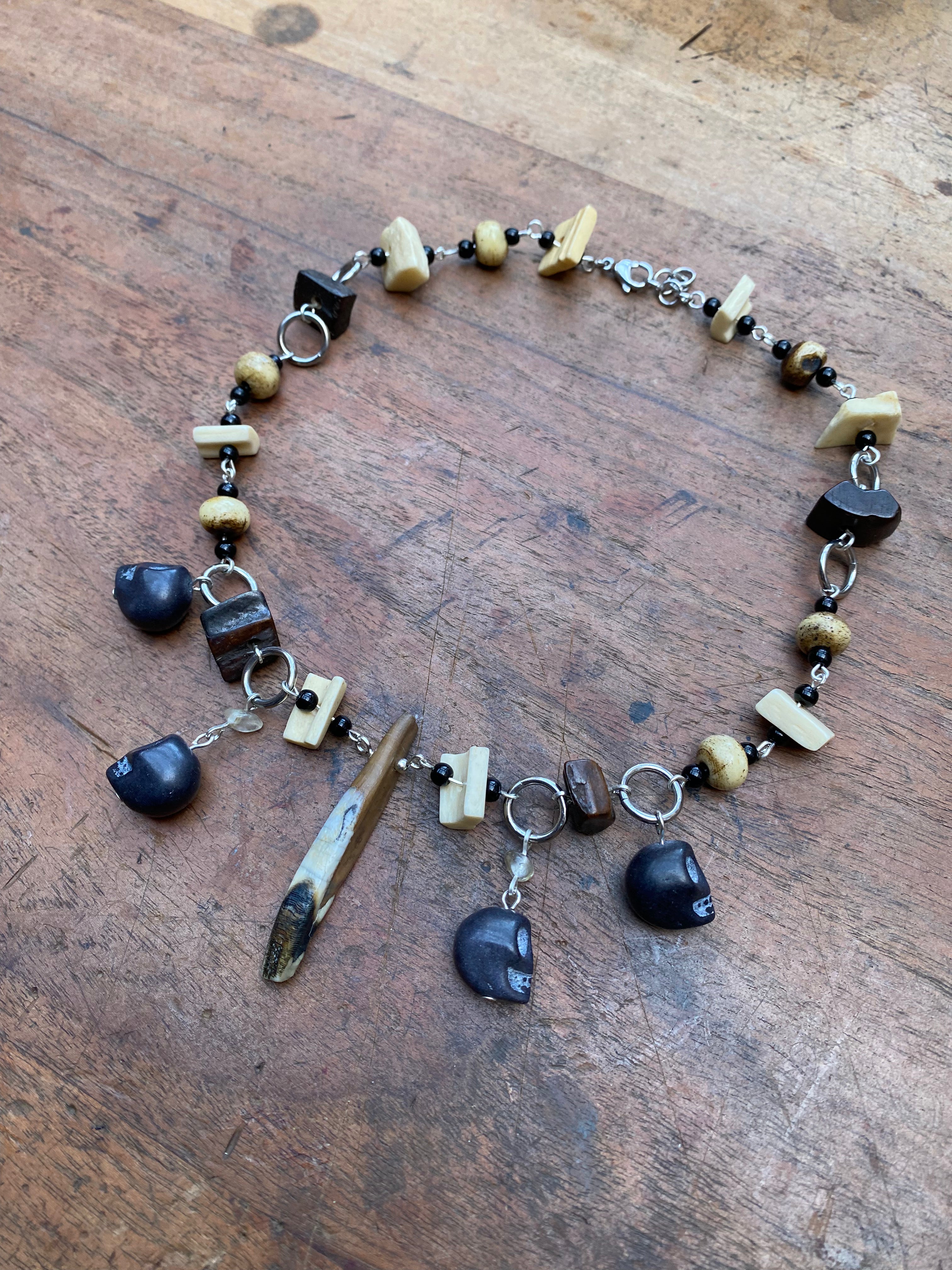 Mudlarked Tooth and Bone Beads Necklace