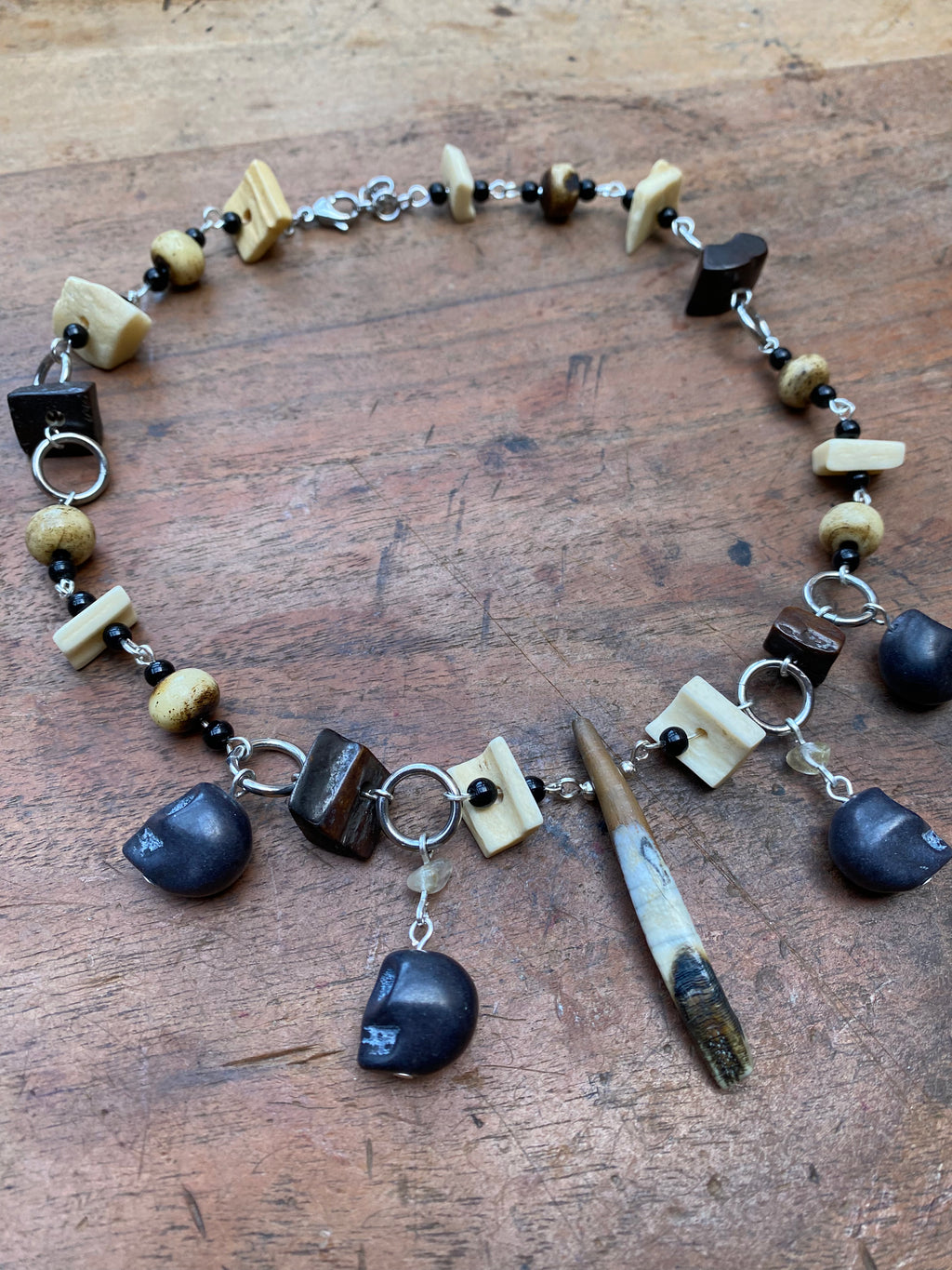 Mudlarked Tooth and Bone Beads Necklace