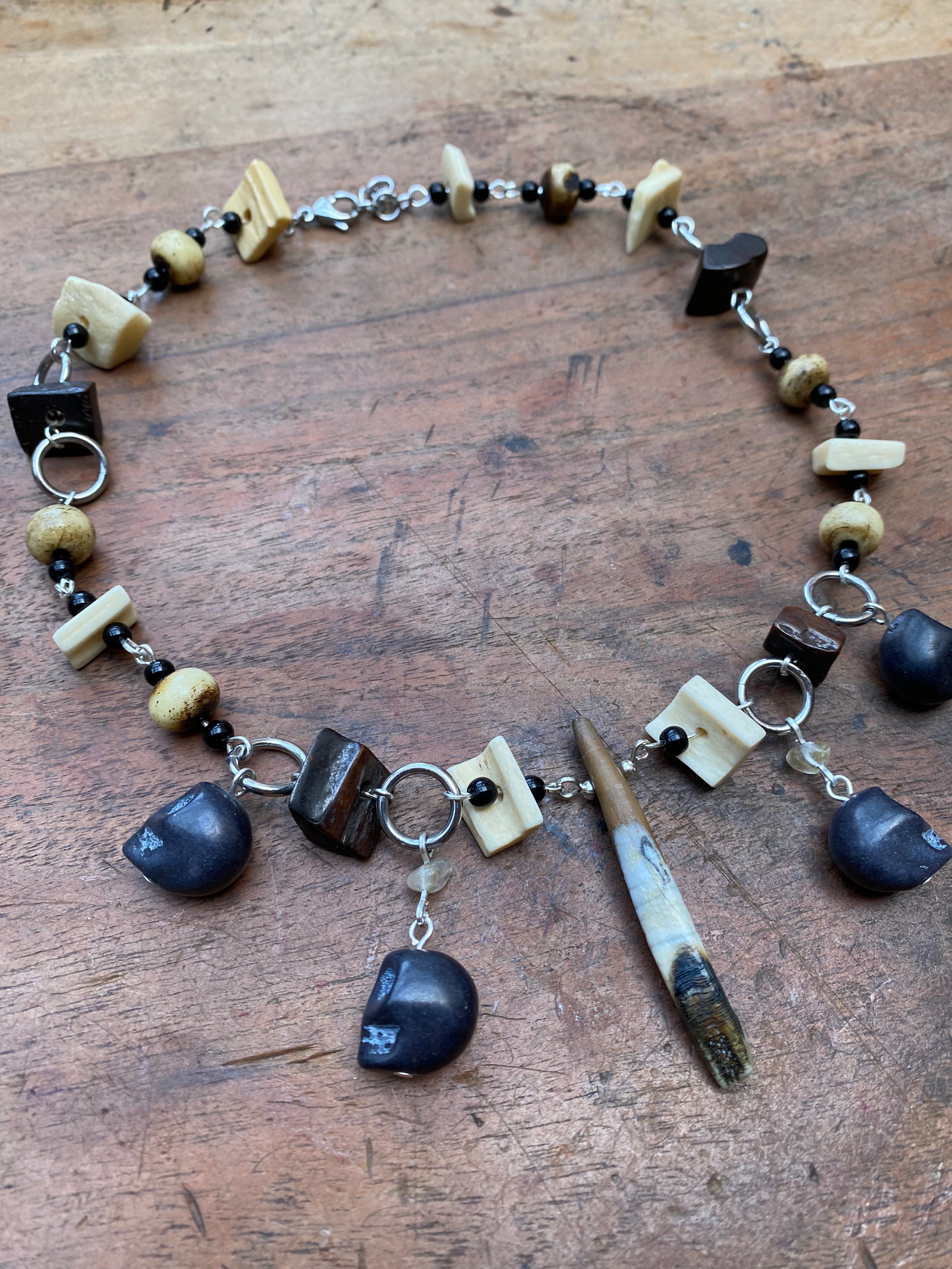 Mudlarked Tooth and Bone Beads Necklace