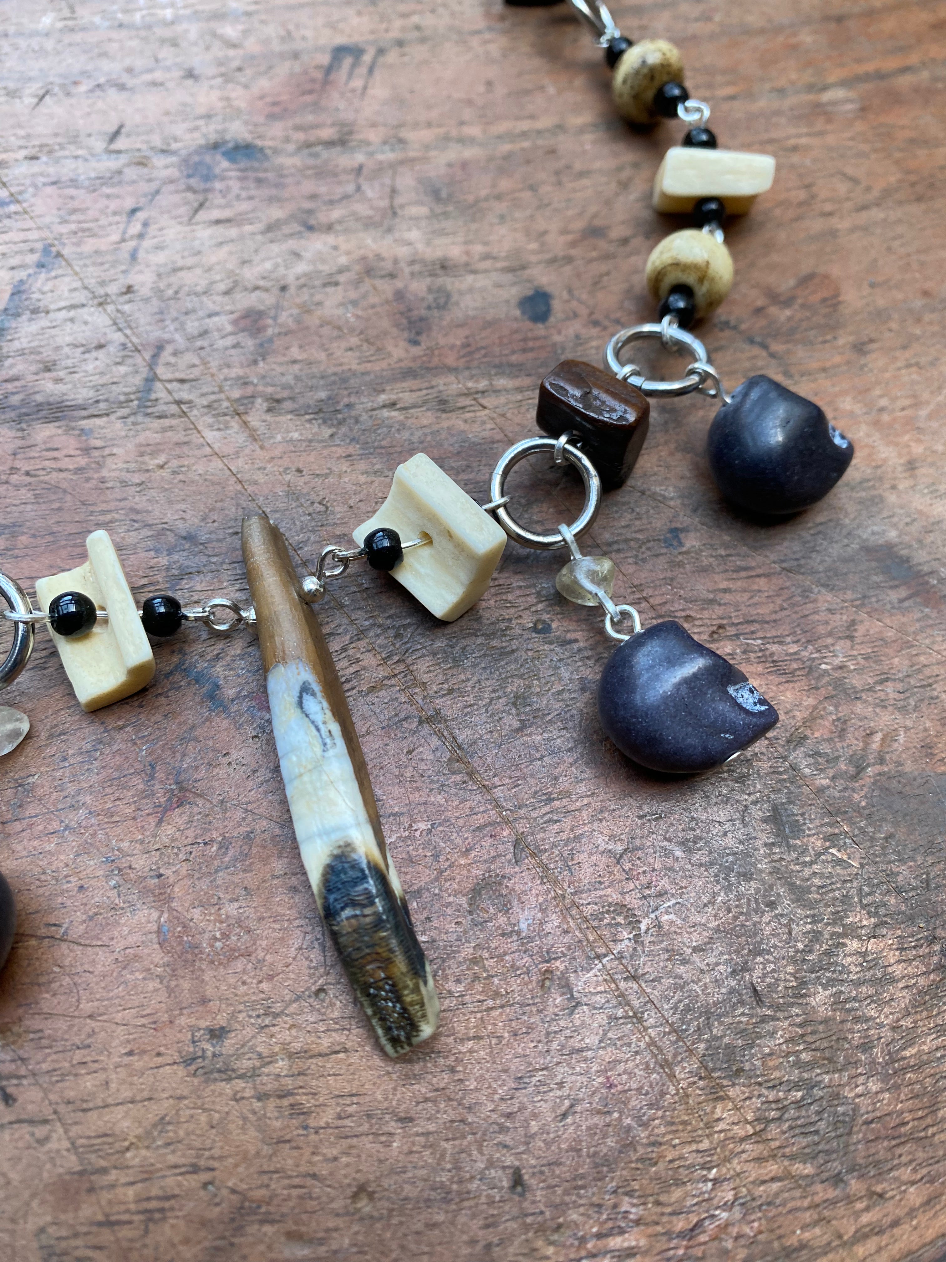 Mudlarked Tooth and Bone Beads Necklace