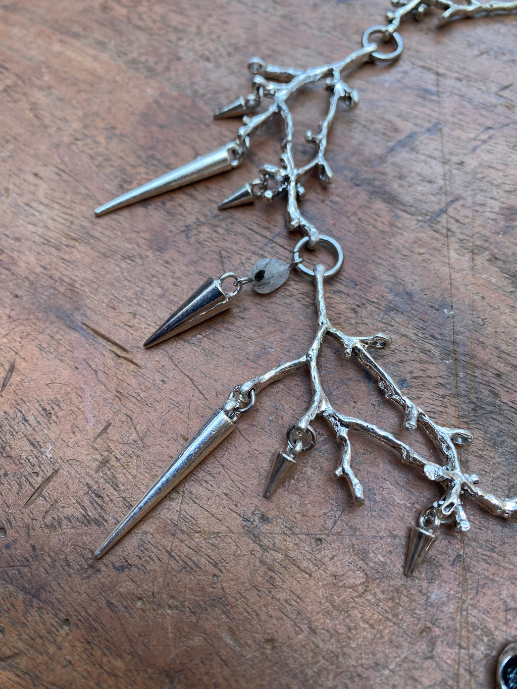 Branches, Spikes and Bird Skull with Rutilated Quartz Necklace