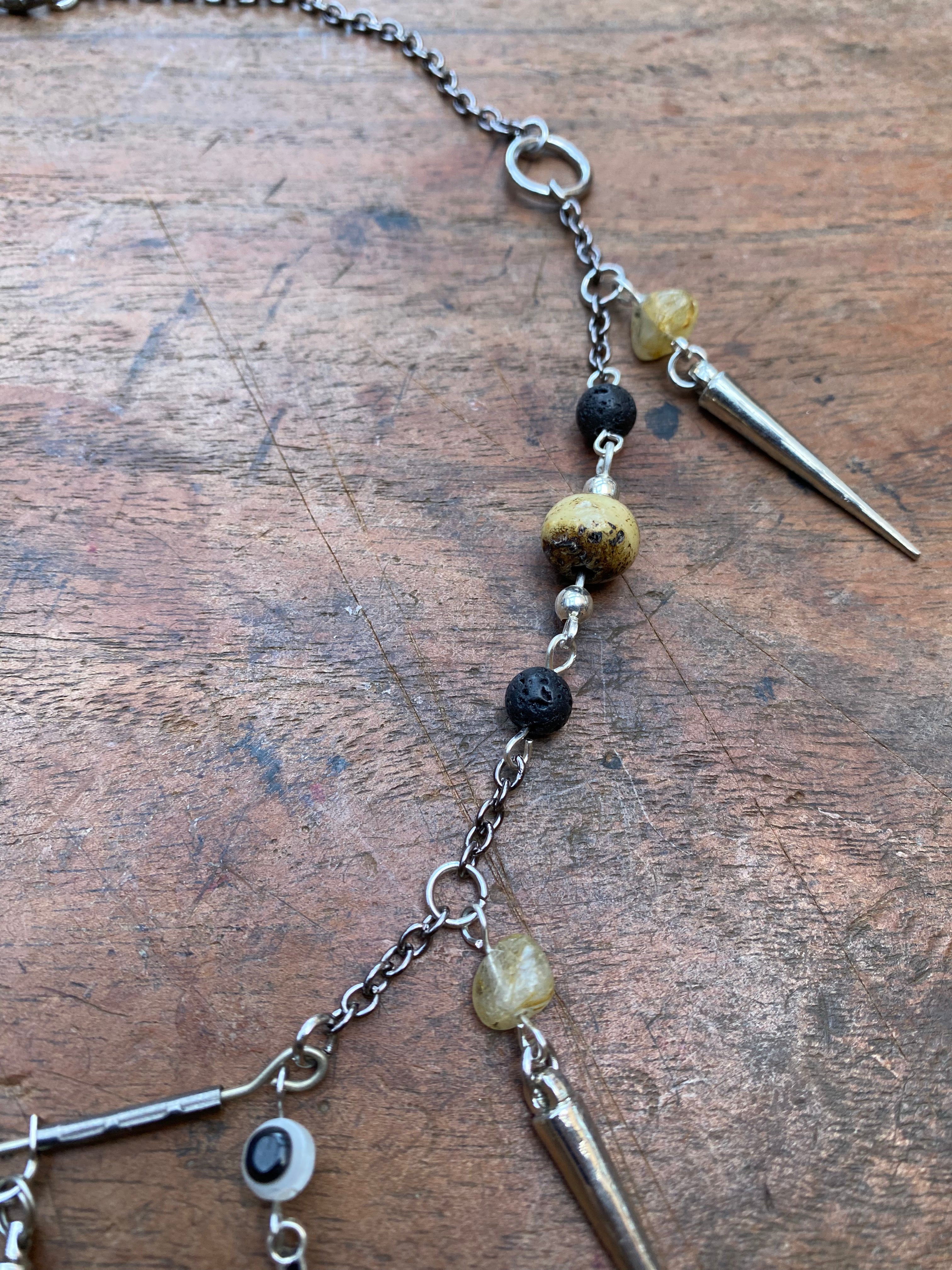 Openable Glass Vial with Gold Rutilated Quartz and Volcanic Rock Necklace