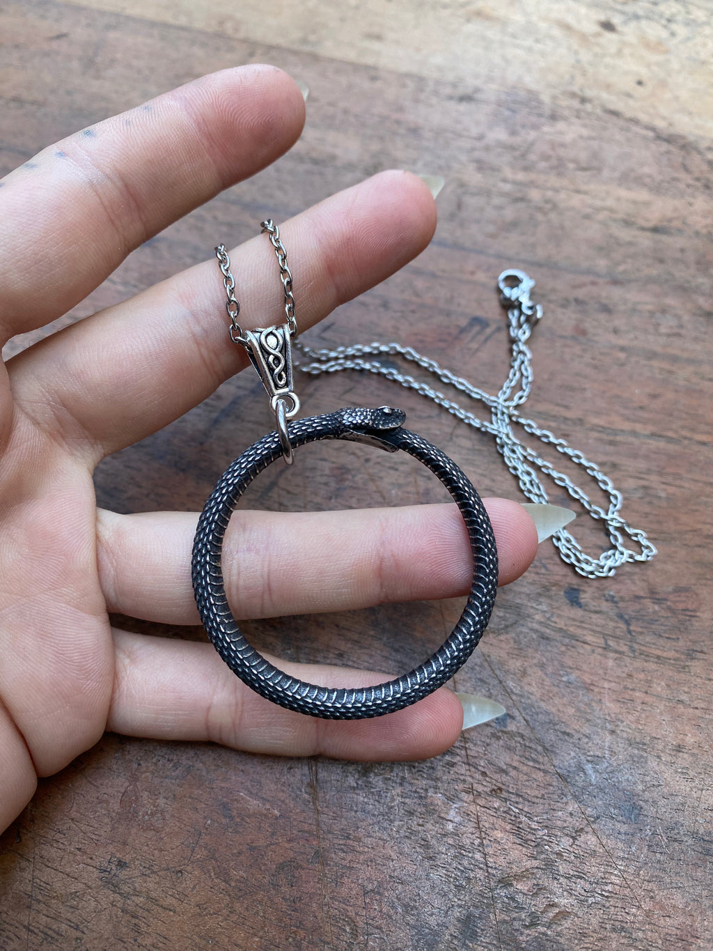 Stainless Steel Ouroboros Snake Pendant Necklace
