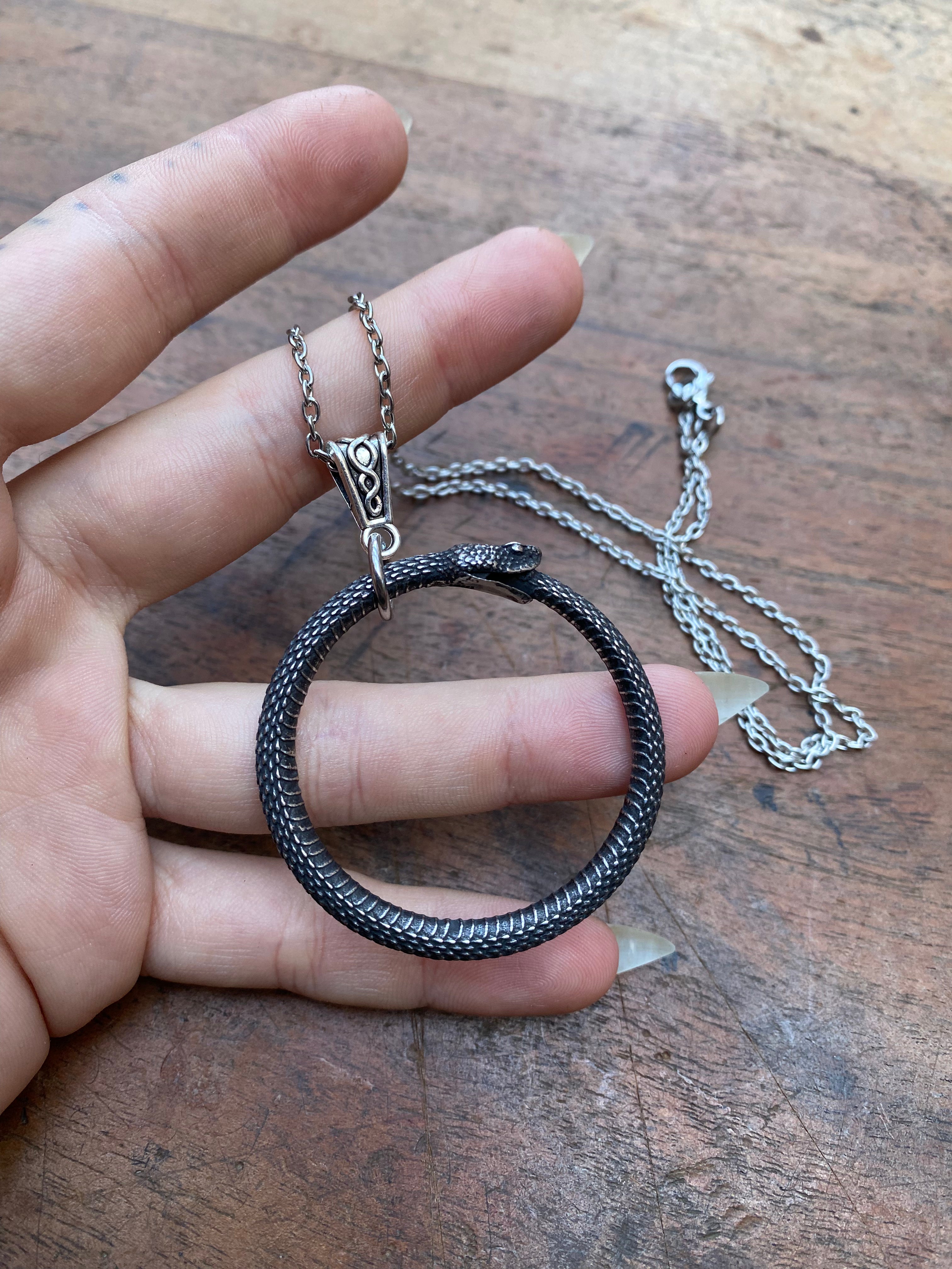 Stainless Steel Ouroboros Snake Pendant Necklace