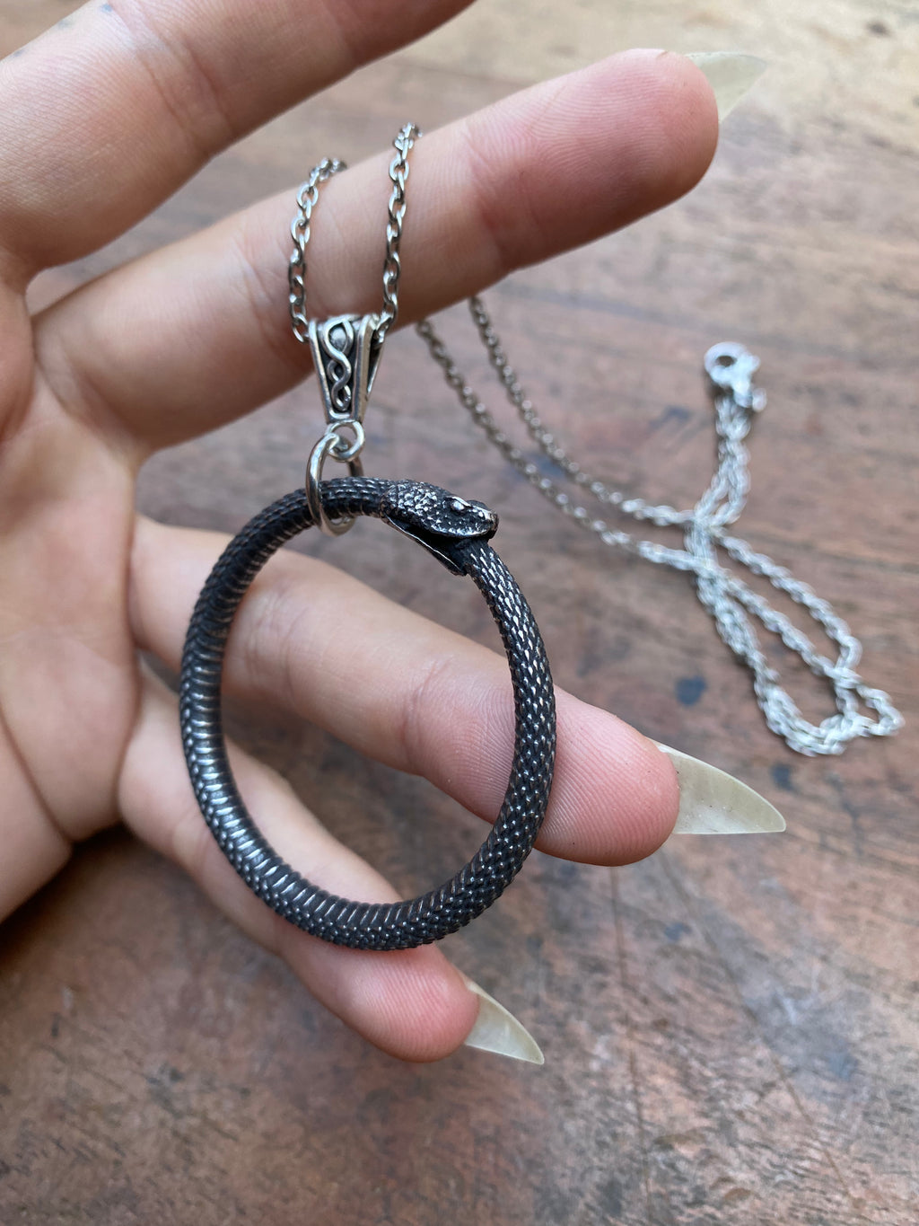 Stainless Steel Ouroboros Snake Pendant Necklace