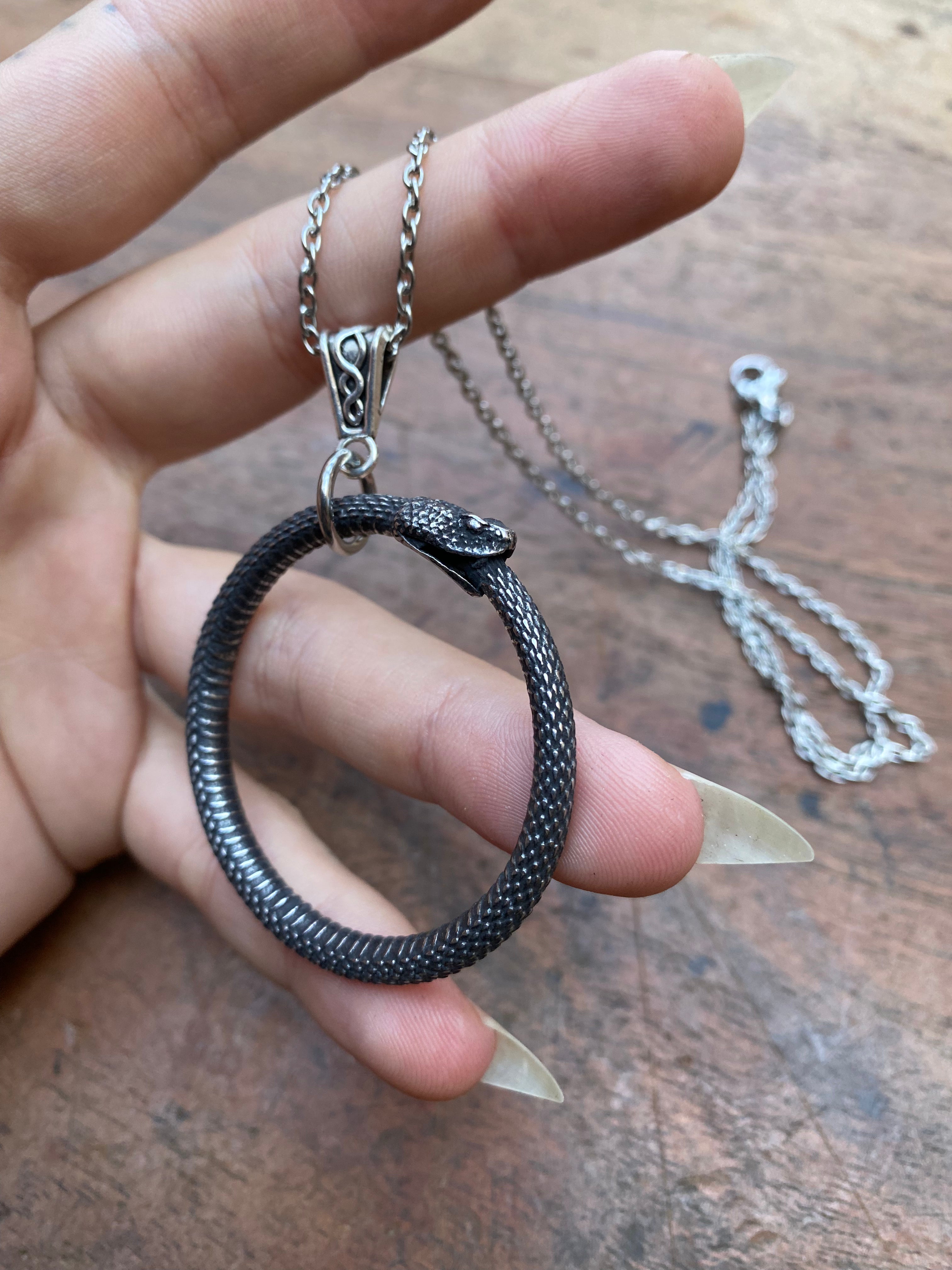 Stainless Steel Ouroboros Snake Pendant Necklace