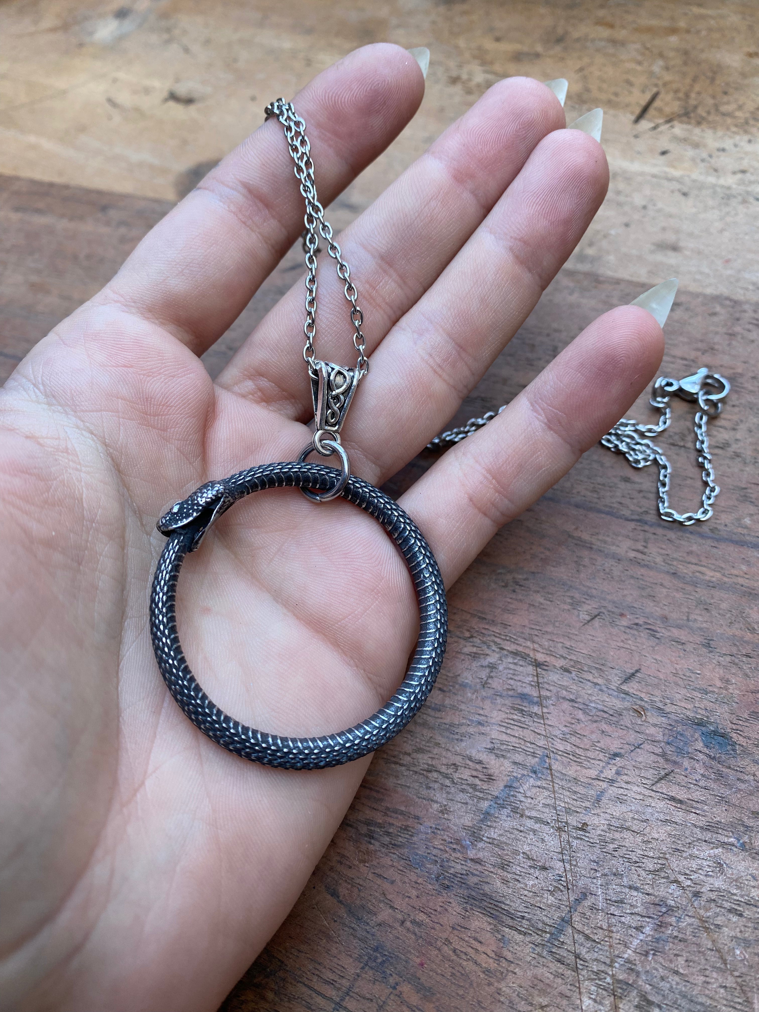 Stainless Steel Ouroboros Snake Pendant Necklace