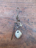 Mudlarked Hag Stone, Nail and Deer Tooth Keychain