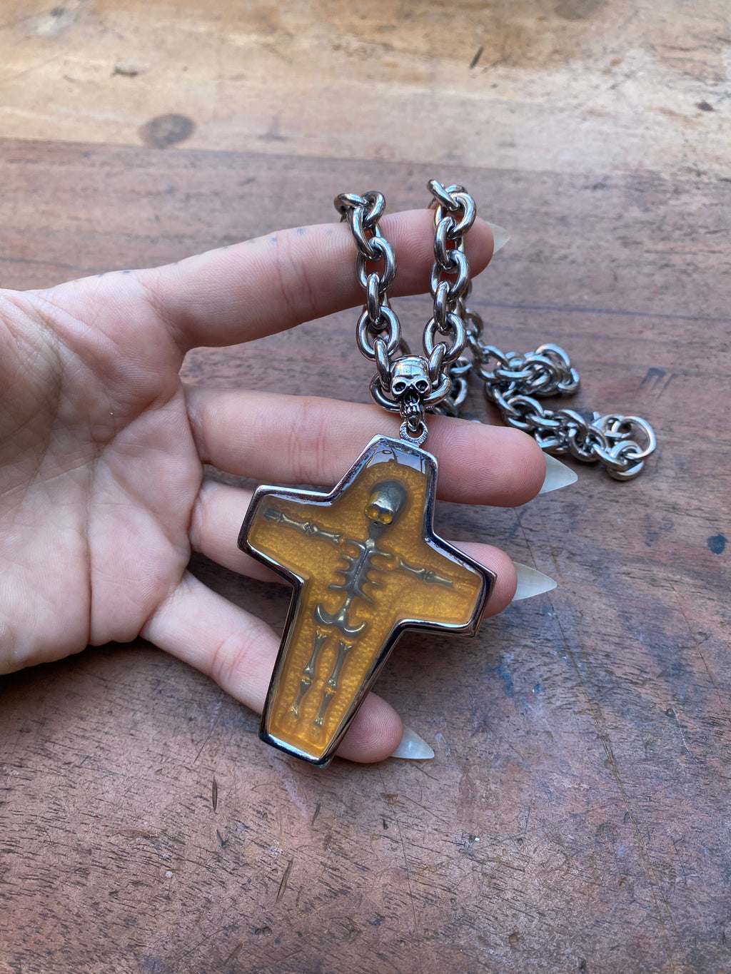 Large Skeleton Cross on a Chunky Steel Chain