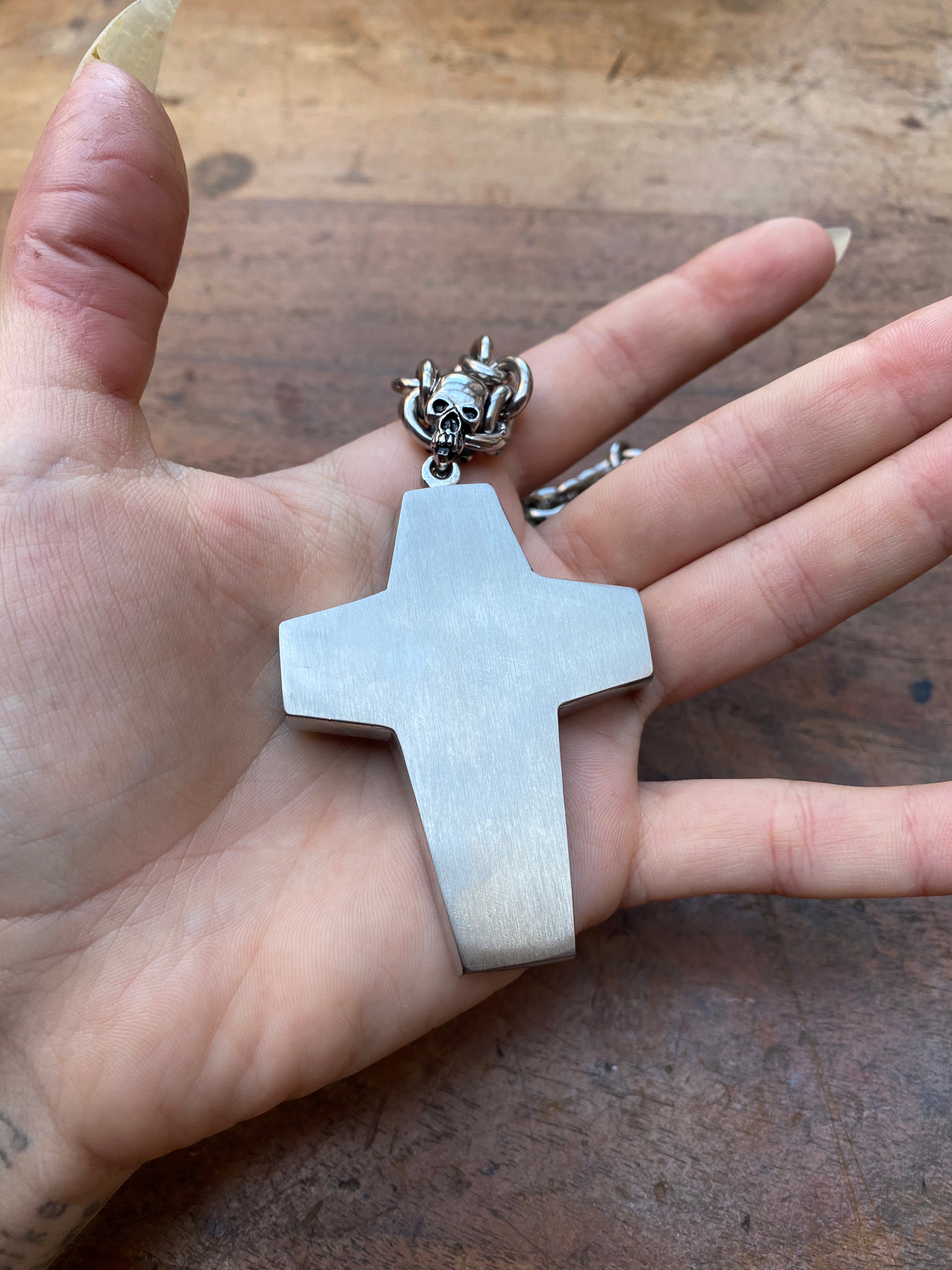 Large Skeleton Cross on a Chunky Steel Chain