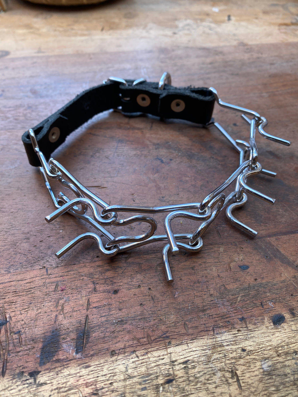 Adjustable Large Spikes Leather Choker