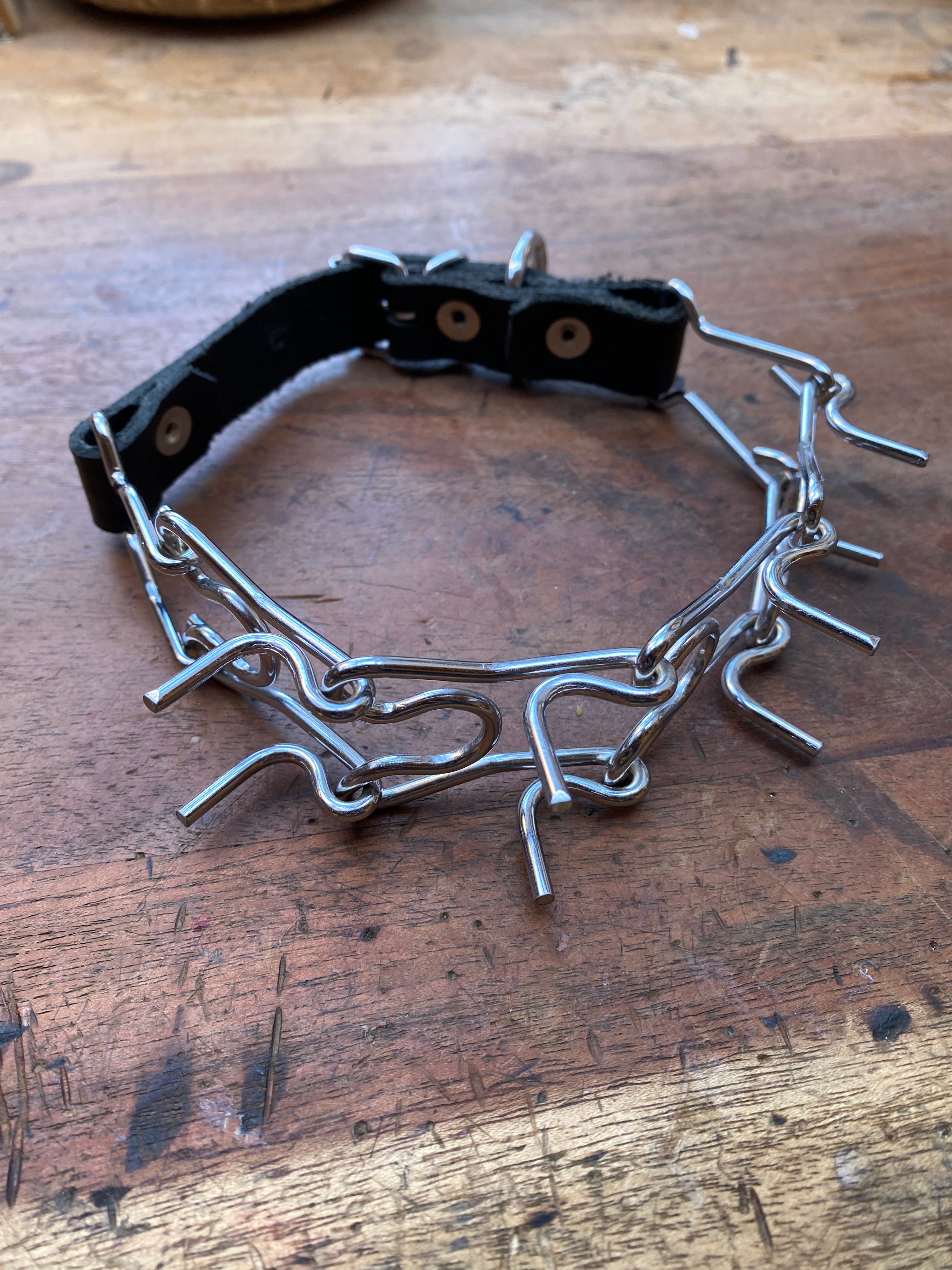 Adjustable Large Spikes Leather Choker
