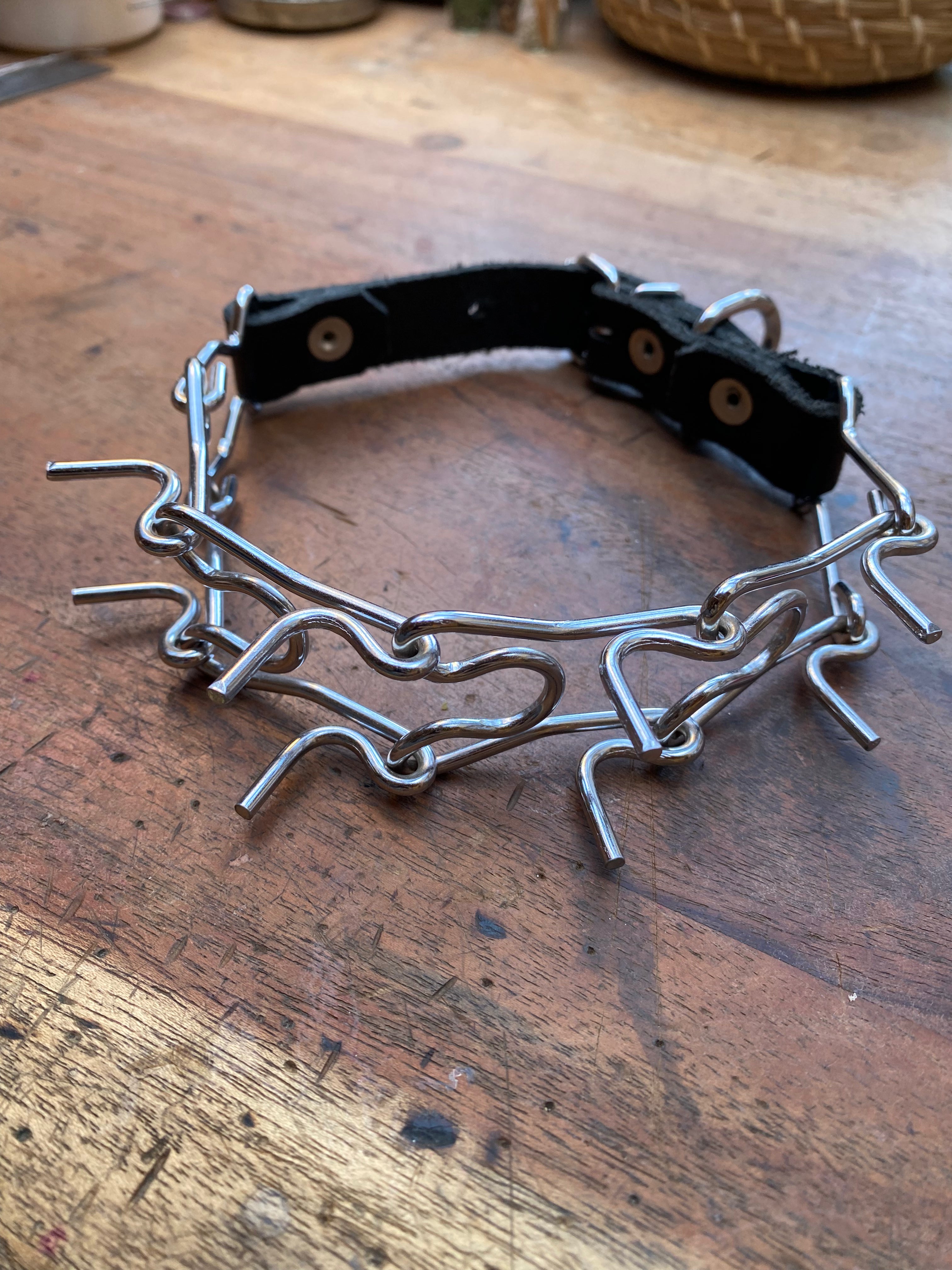 Adjustable Large Spikes Leather Choker