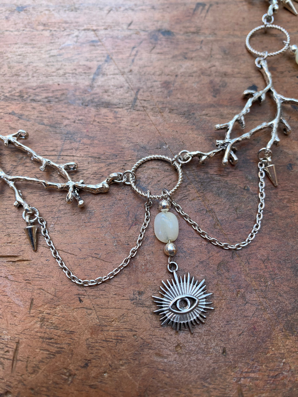 Branches, Bird Skulls and Eye with White Moonstone Necklace