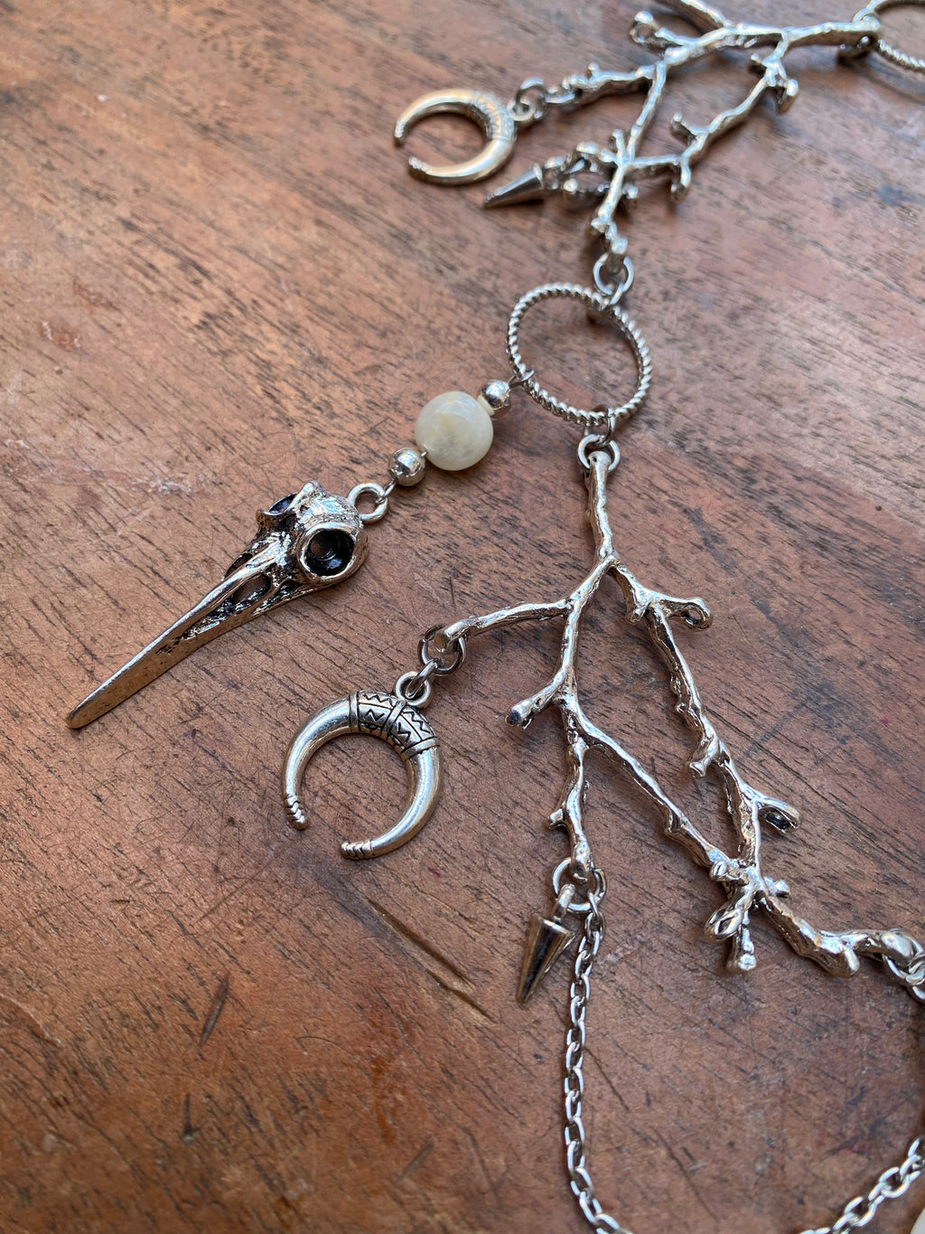 Branches, Bird Skulls and Eye with White Moonstone Necklace