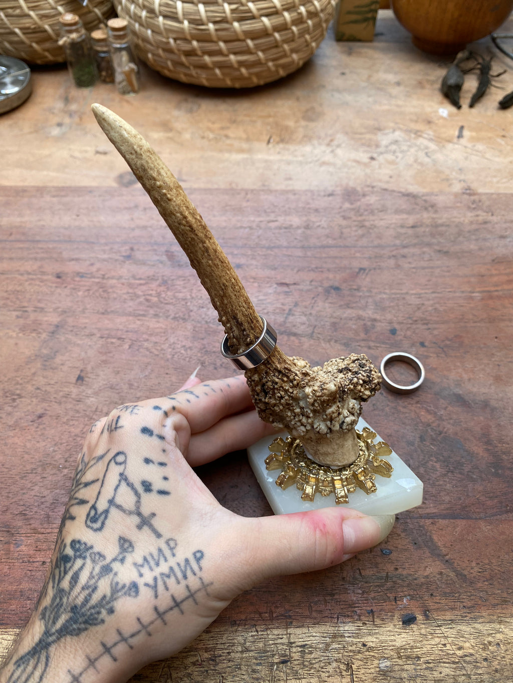 Antler and Crystal Stand Ring Holder