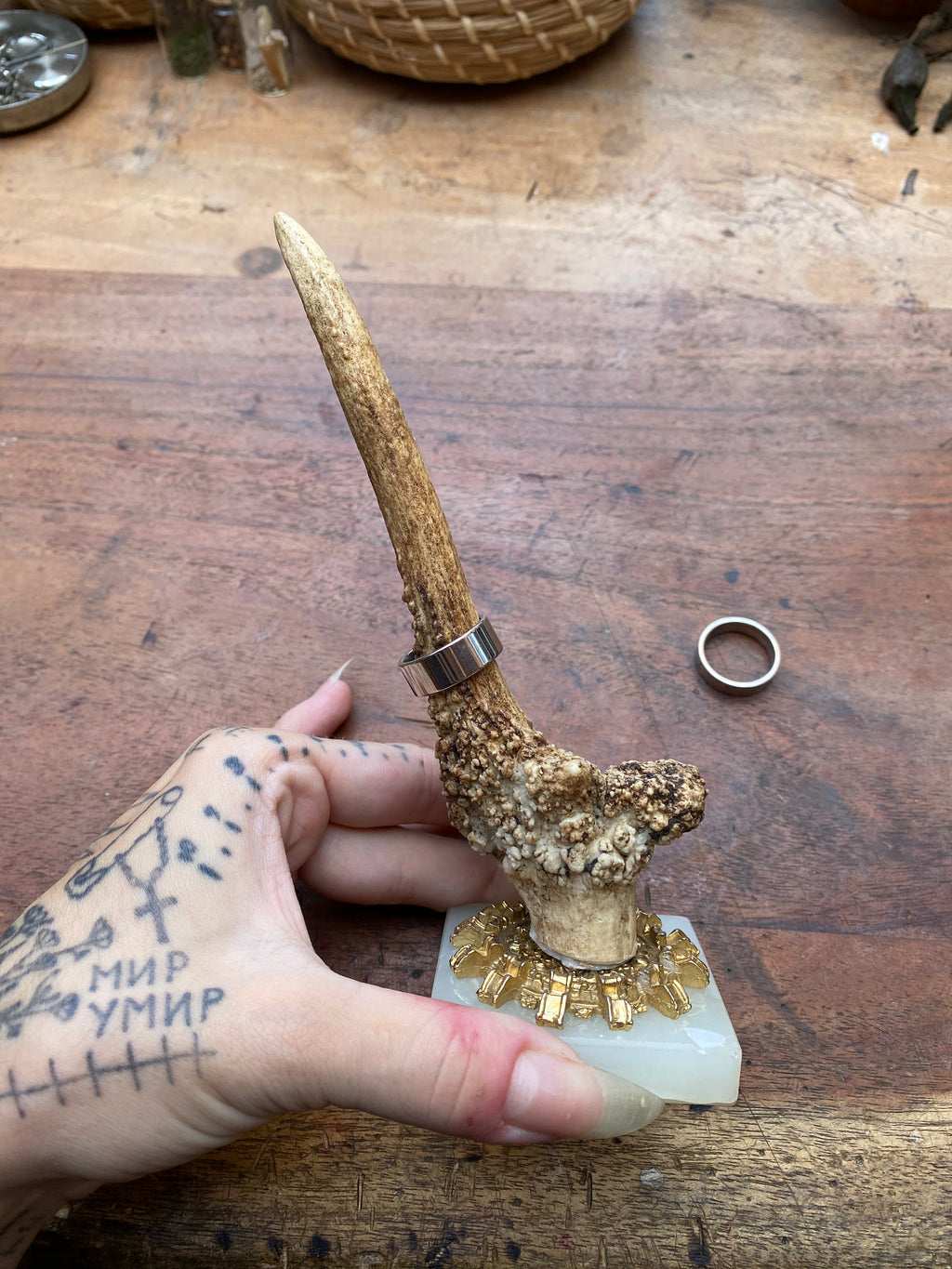 Antler and Crystal Stand Ring Holder