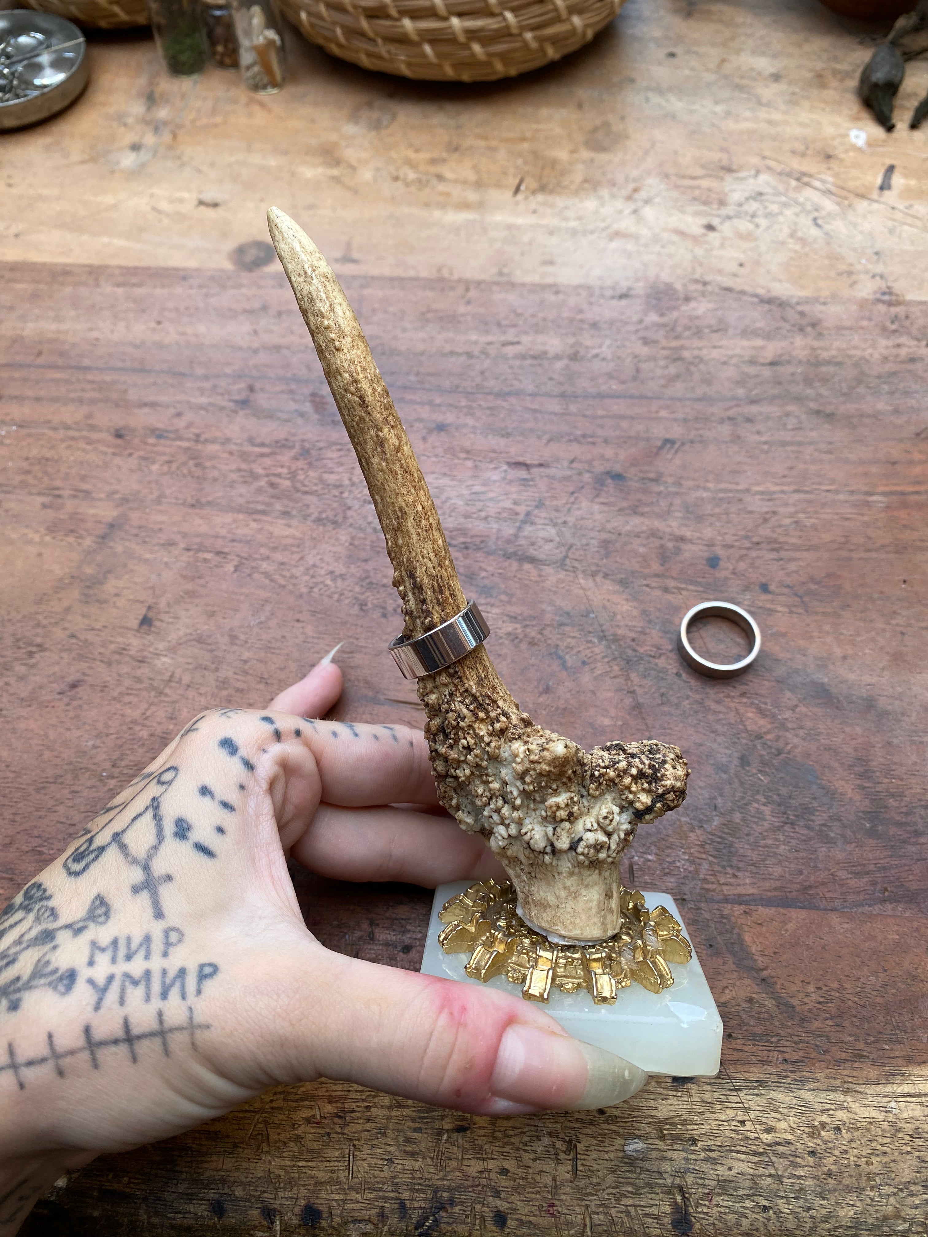Antler and Crystal Stand Ring Holder