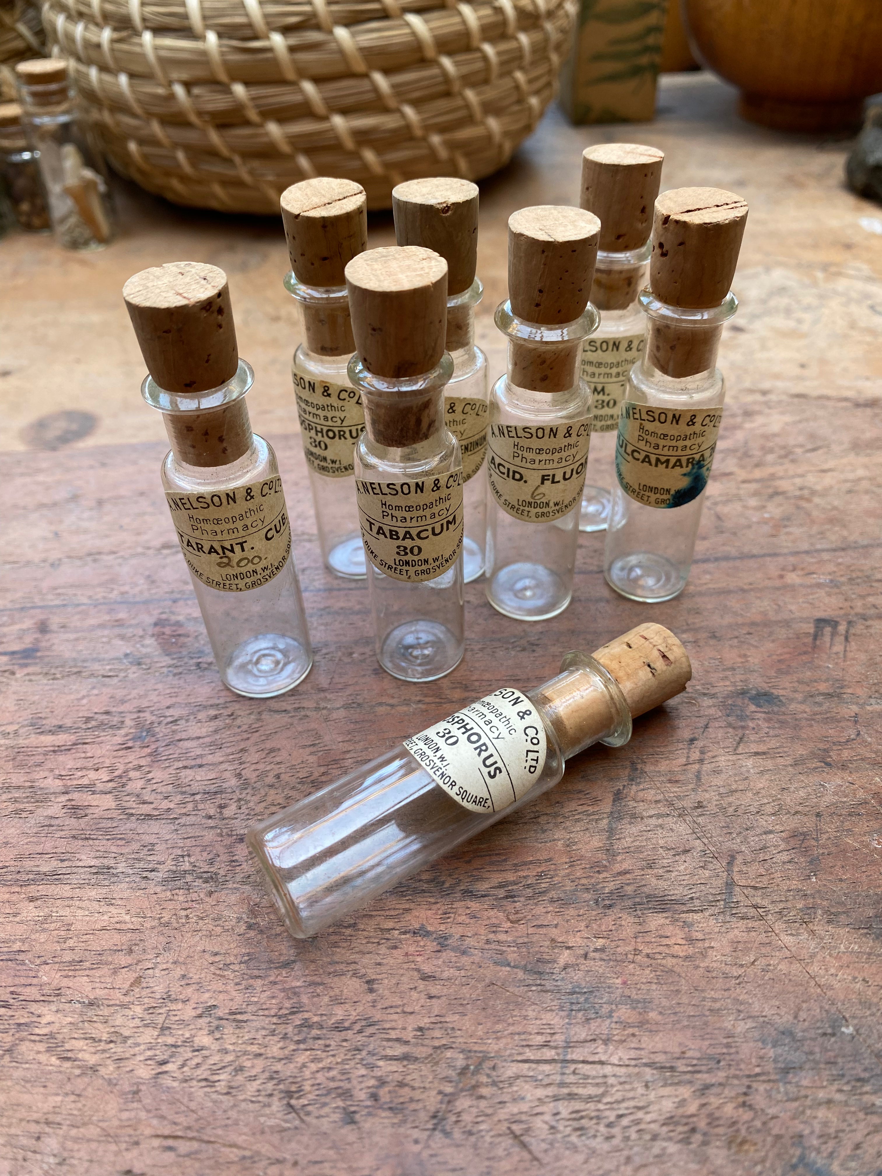 Vintage Homeopathic Glass Vials with Corks