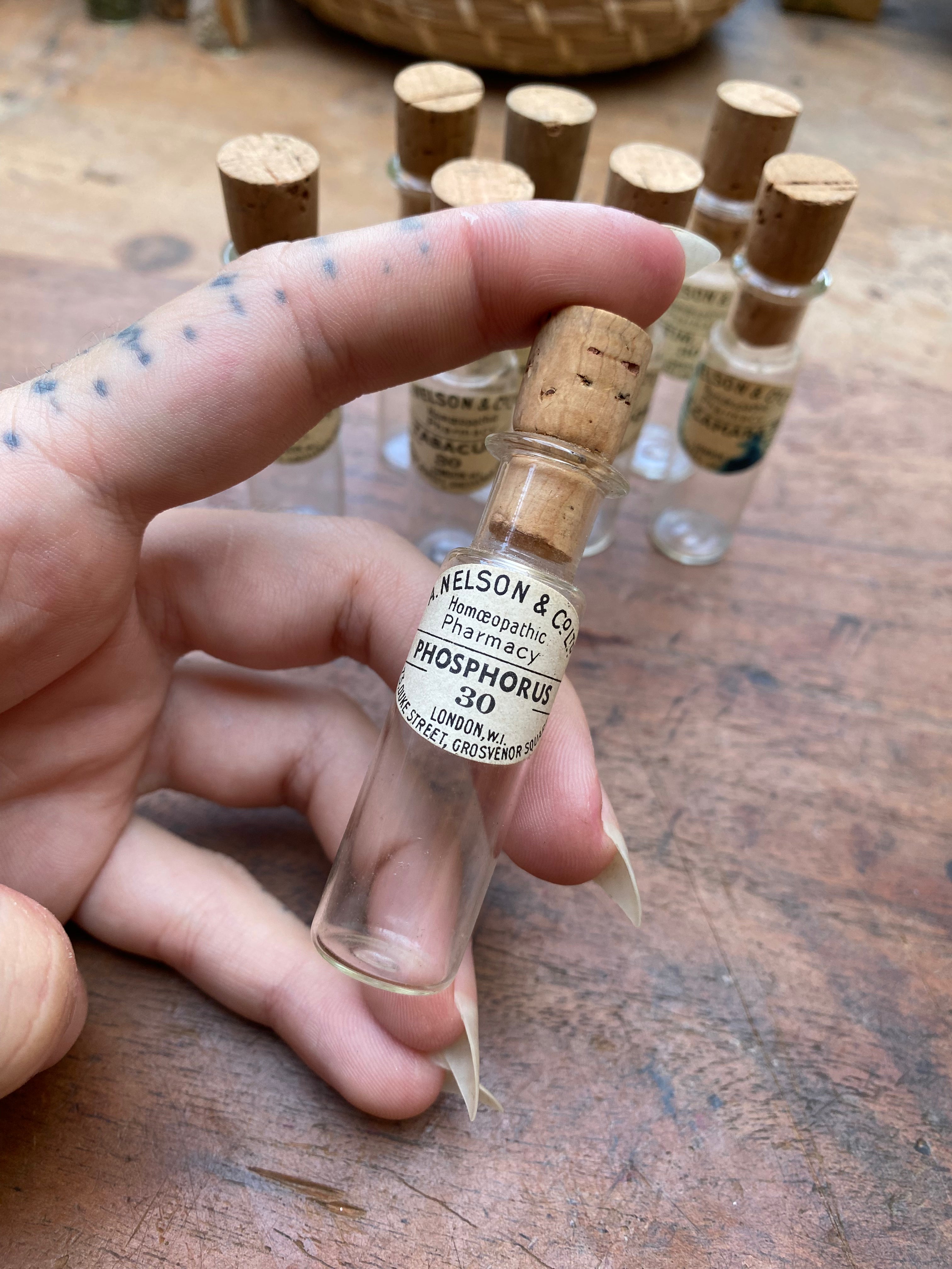 Vintage Homeopathic Glass Vials with Corks