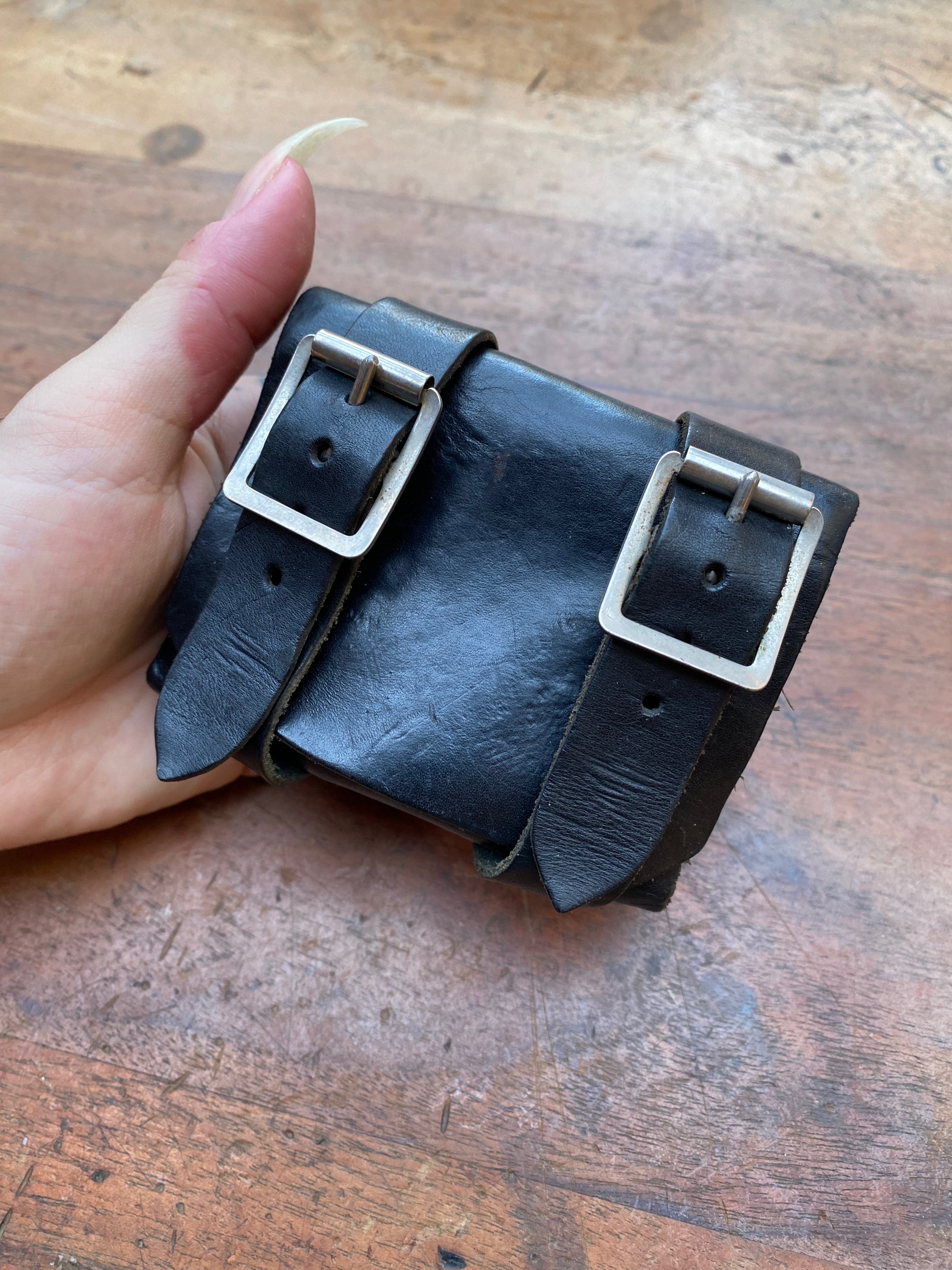 Vintage Leather Pouch with Belt Attachment Straps