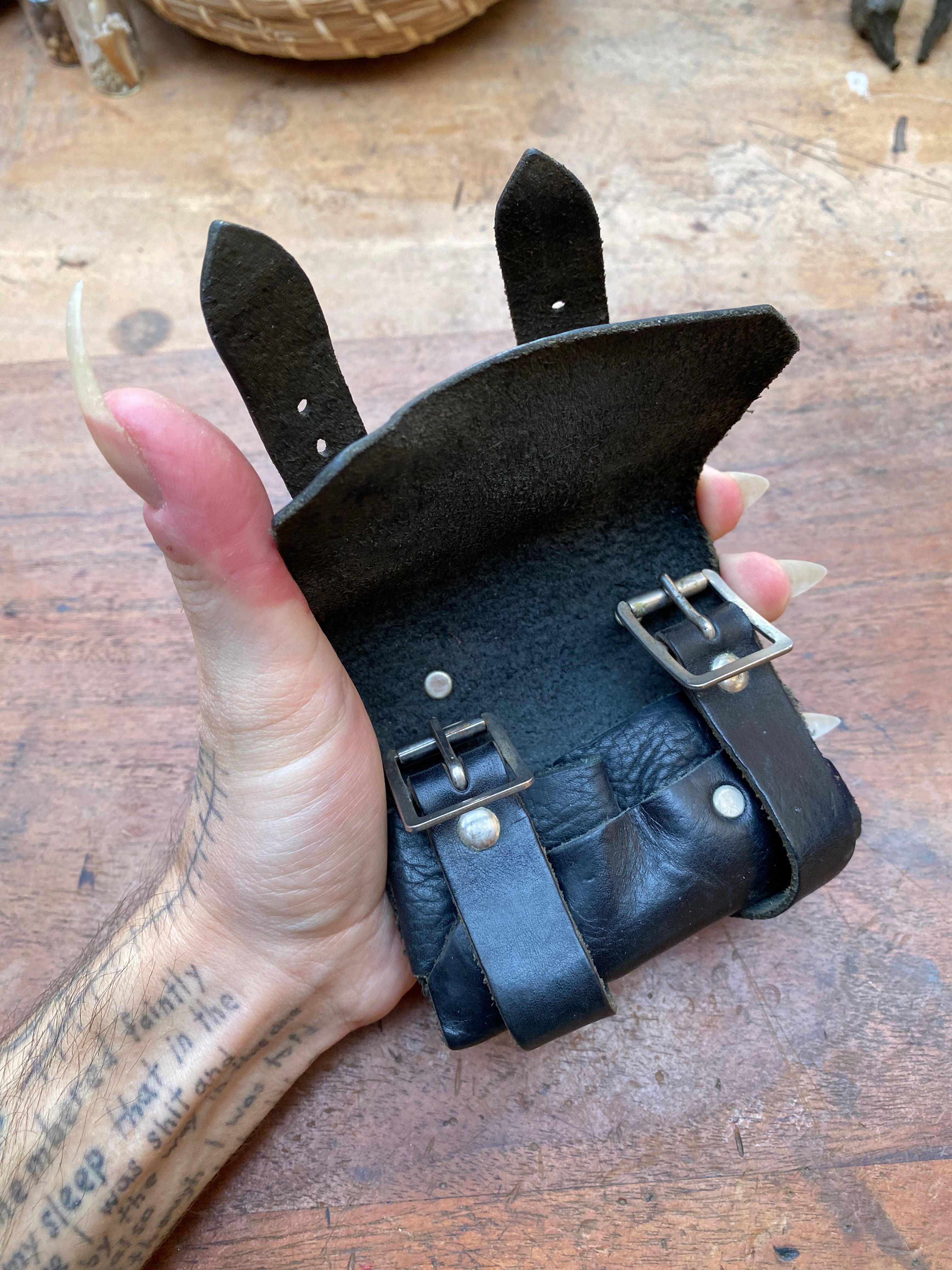 Vintage Leather Pouch with Belt Attachment Straps