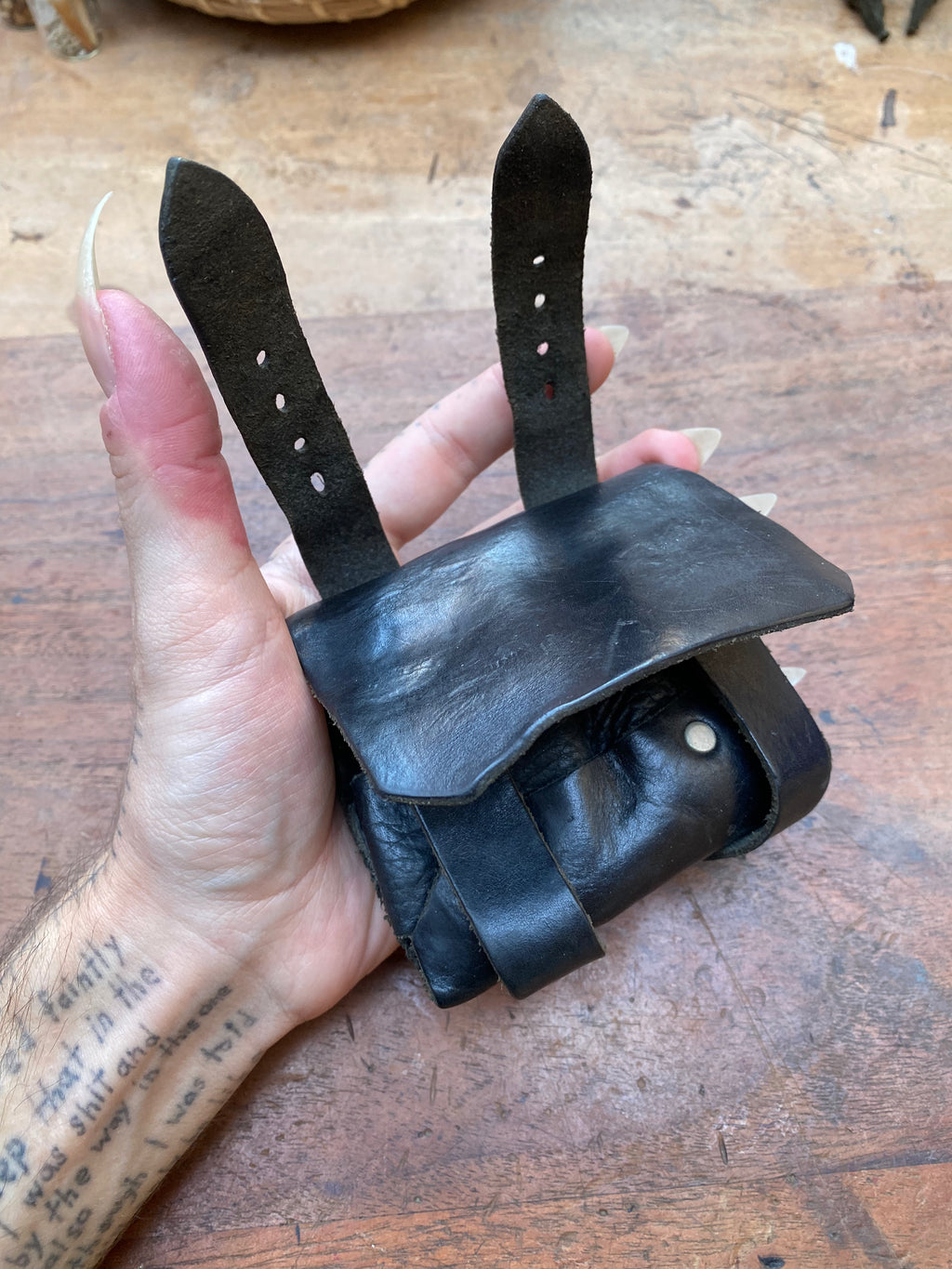 Vintage Leather Pouch with Belt Attachment Straps